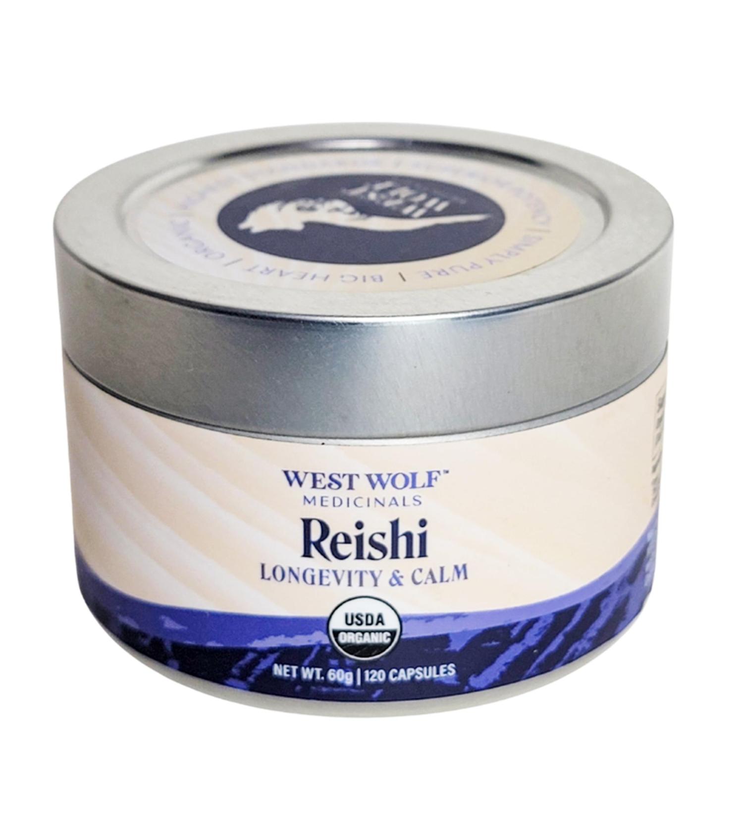 West Wolf Medicinals Reishi Mushroom Extract Capsules Premium Organic Reishi Mushroom Extract with 40%+ Beta-Glucans | Vegan Non-GMO Reusable Tin | 120 Capsules / 4 Month Supply - Buy Online on GoSupps.com
