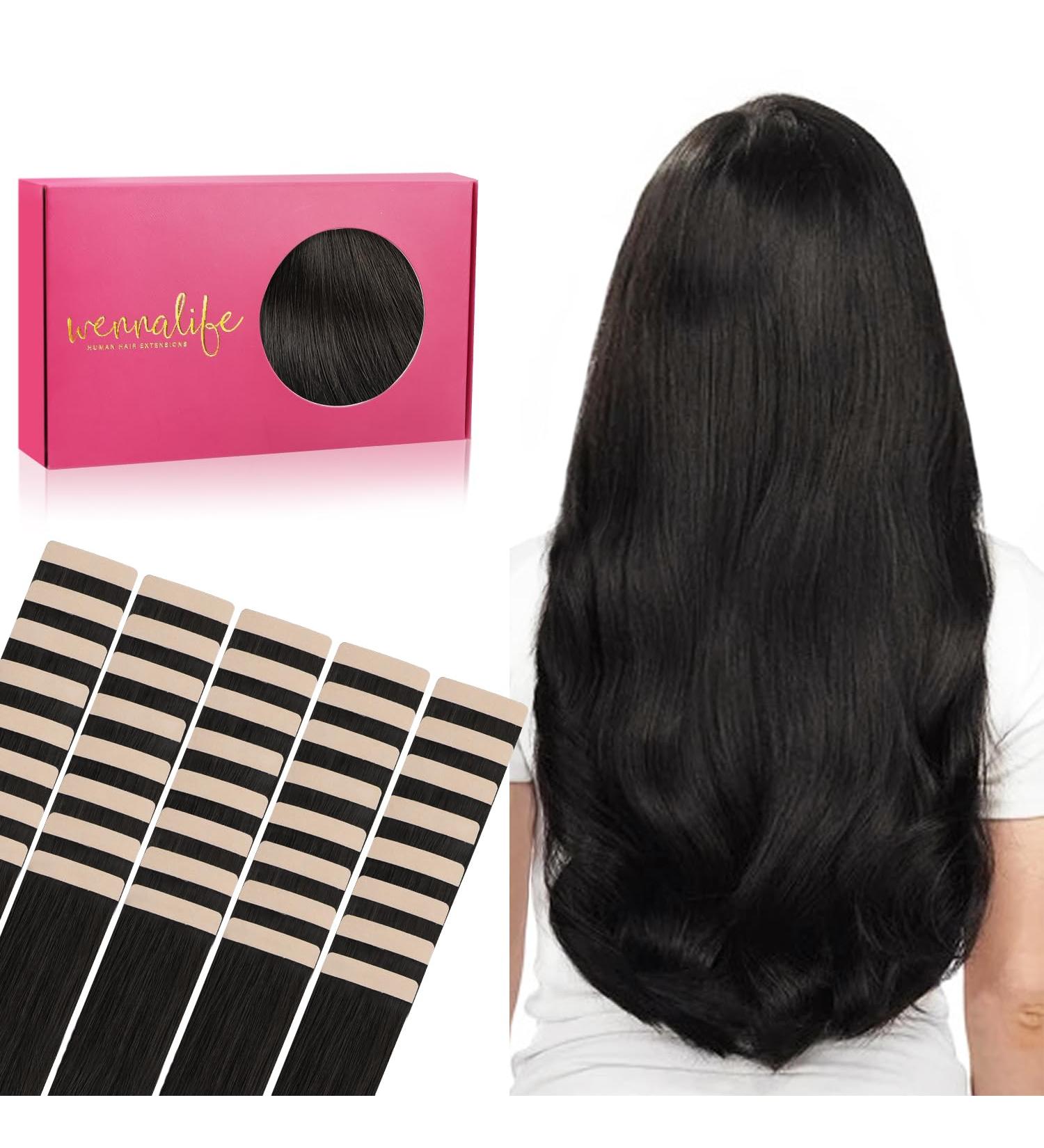 Salife Tape Extensions - 40Pcs 100g Natural Black Real Hair 14 Invisible Tape-In Hair Extensions - Silky Straight 35cm #1B - Buy Online on GoSupps.com