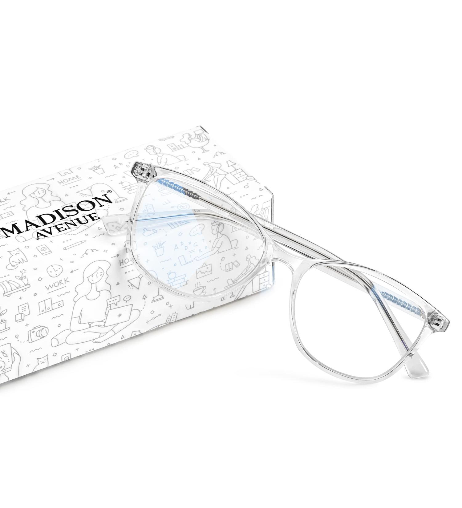Madison Avenue Blue Light Blocking Glasses Anti Eyestrain UV Glare Blue Light Glasses for Women TV Phone Computer Gaming Eyeglasses (Clear) - Buy Online on GoSupps.com