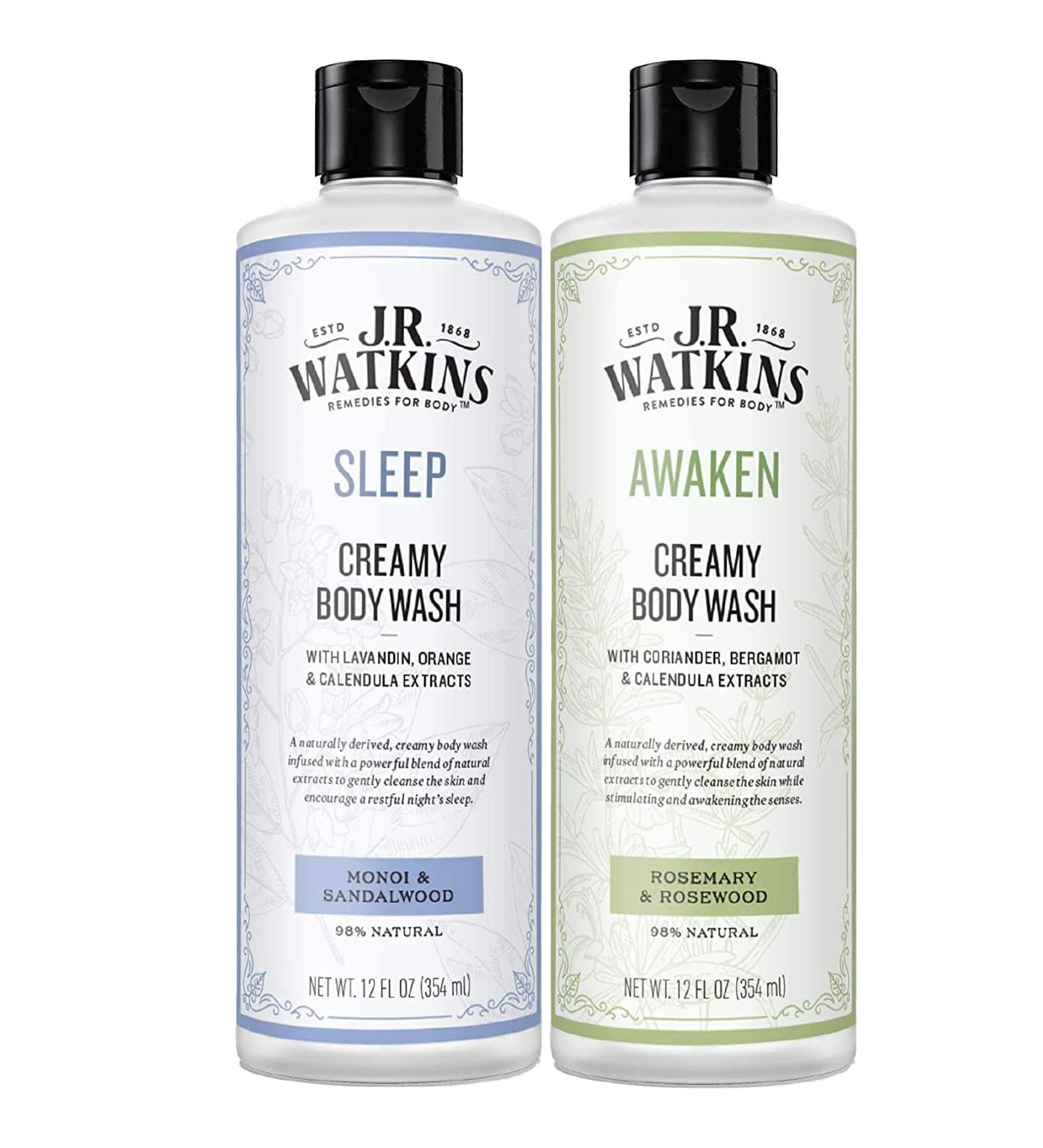 J.R. Watkins Calm Days & Nights Gift Set Kit  SLEEP Creamy Body Wash & AWAKEN Creamy Body Wash