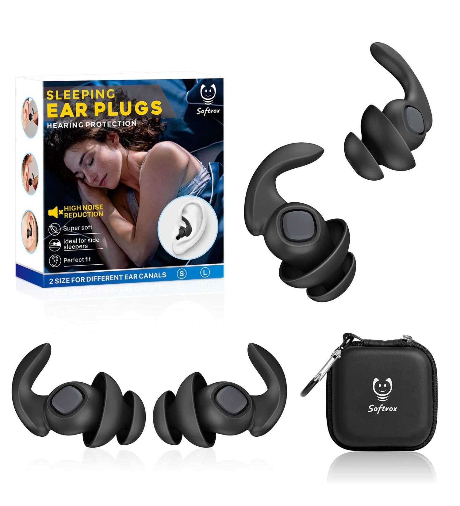 Sleep Noise Cancelling Earplugs 30dB, 2 Pairs Silicone Reusable Ear Plugs - Sound Blocking for Side Sleepers, Snoring, Construction, Travel - Carbon Black - Buy Online on GoSupps.com