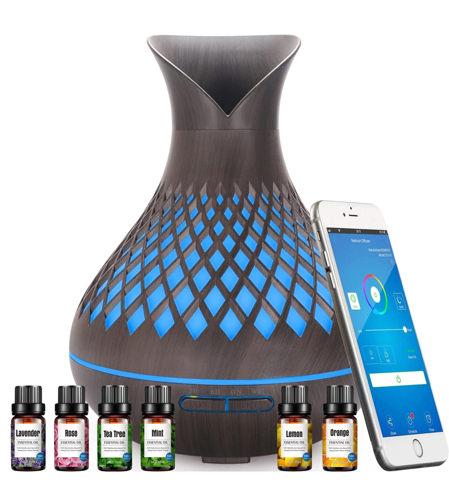 Smart Alexa Aroma Diffuser - 500ml Essential Oils Set App Control 7 Color LED Quiet Auto-Off Compatible with Alexa & Google Home - Buy Online on GoSupps.com