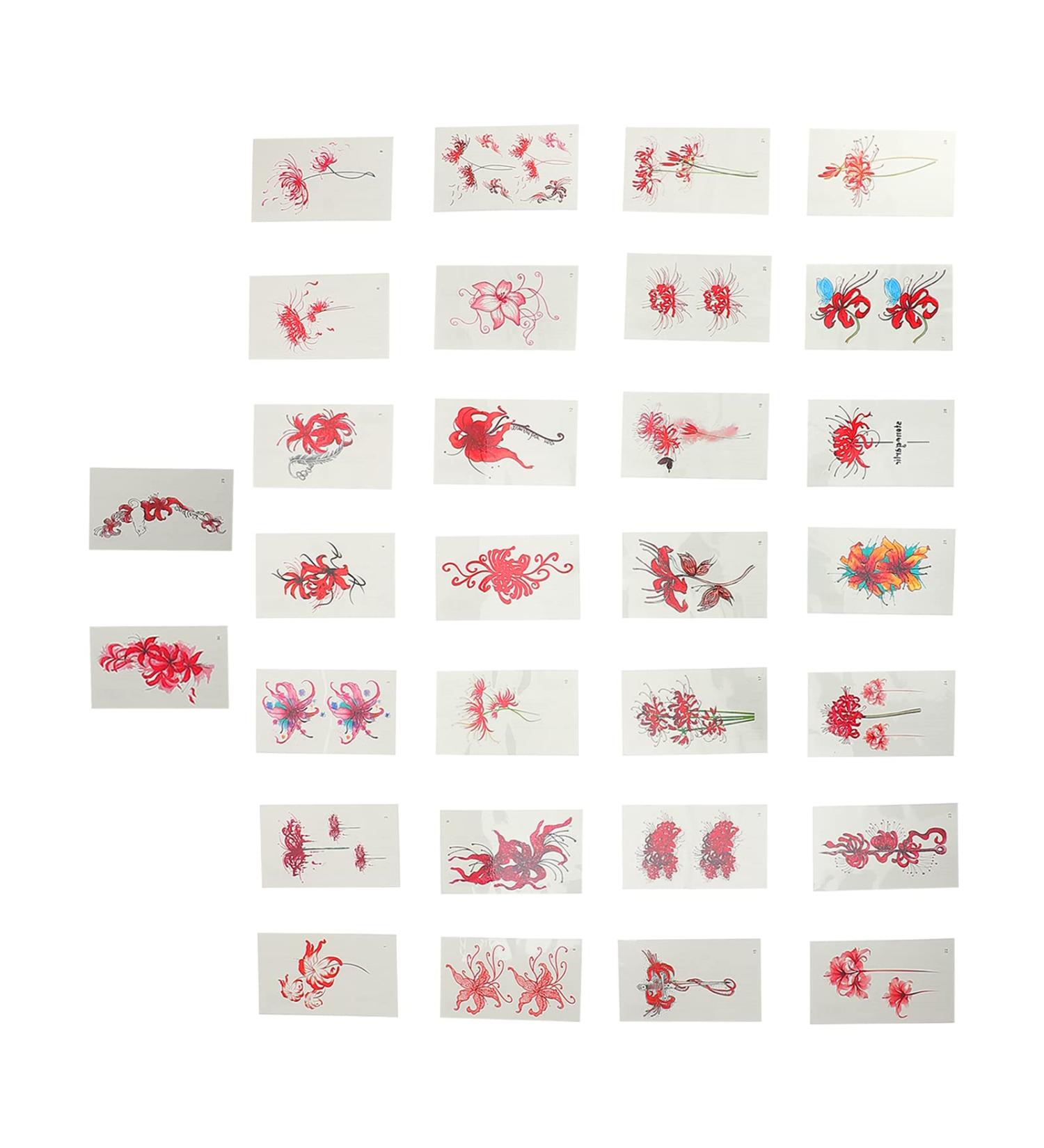 Minkissy Red Spider Lily Temporary Tattoos - 120 Sheets for Cosplay Decals | Fake Tattoos for Long-Lasting Designs - Buy Online on GoSupps.com