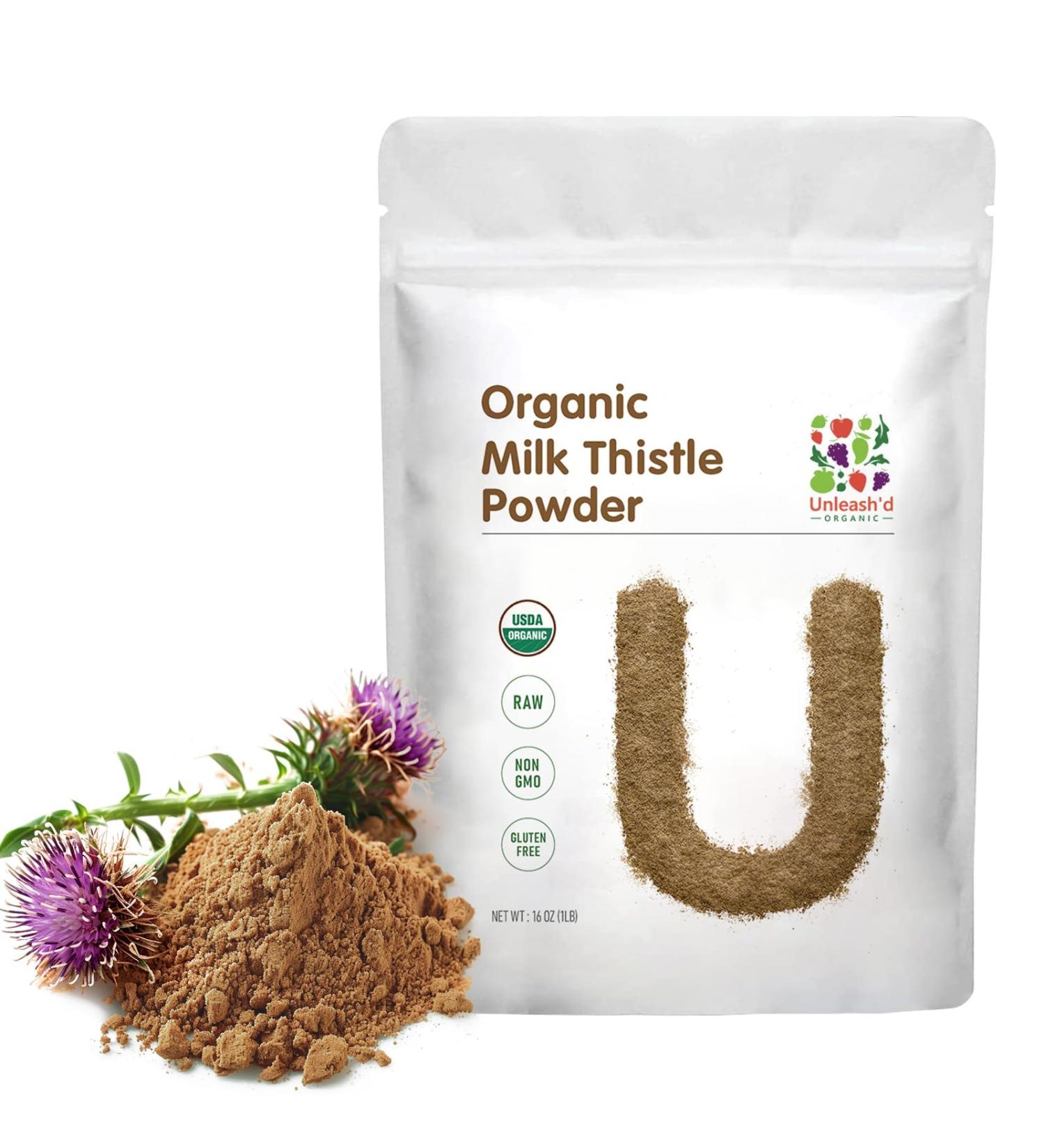 UNLEASH'D ORGANIC Milk Thistle Powder 16oz Rich in Silymarin & Antioxidants, 100% Pure Organic, Liver & Immune Support A1 - Buy Online on GoSupps.com