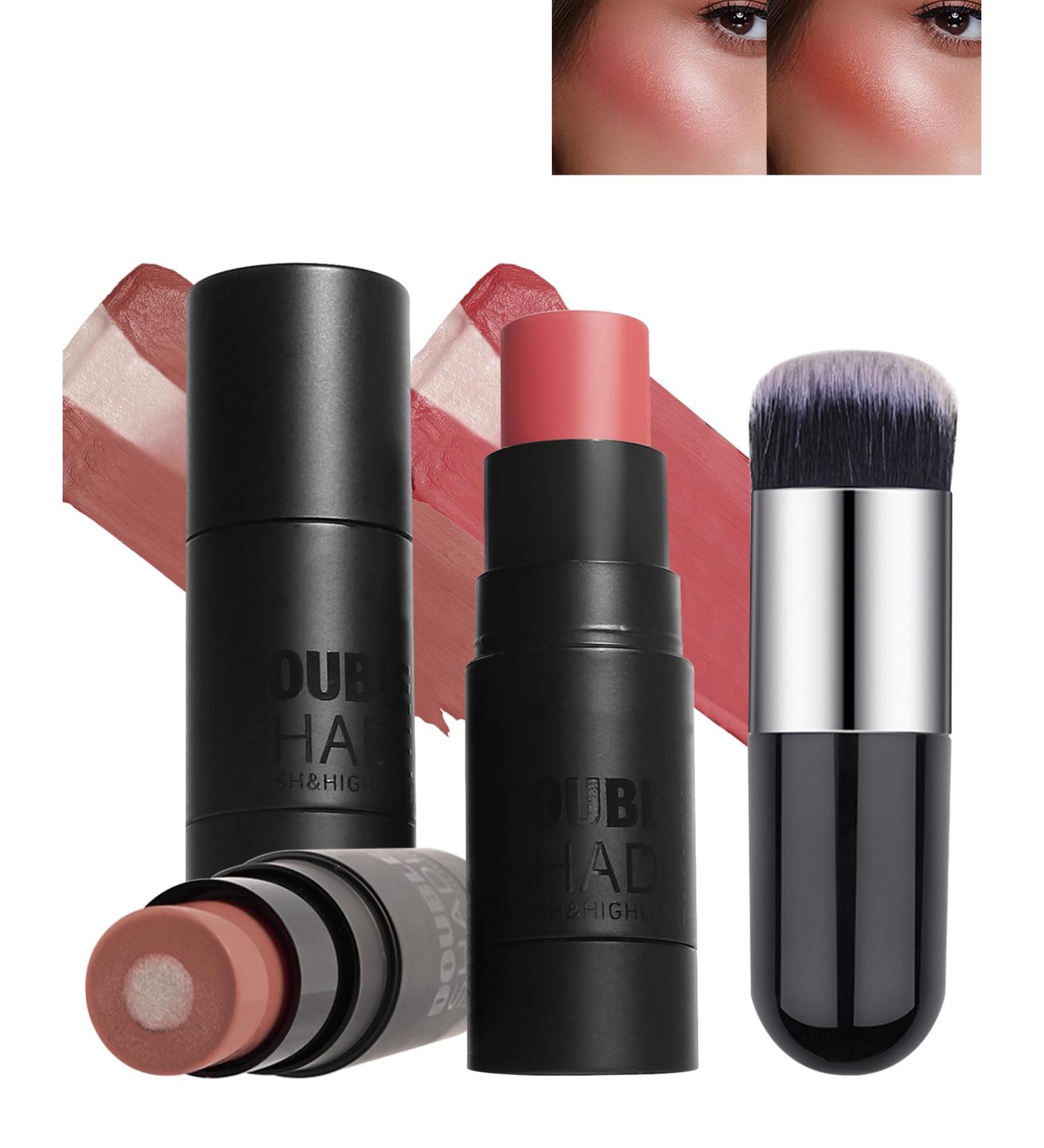 Sandwich Cream Blush Stick for Cheeks 2Pcs Multi-Use Makeup Blush Stick for Eyes Lips Face Longlasting Tinted Moisturizer Matte & Shimmer Blush Finish Natural Glow Blendable Blusher with Brush-03+05 03#+05# - Buy Online on GoSupps.com