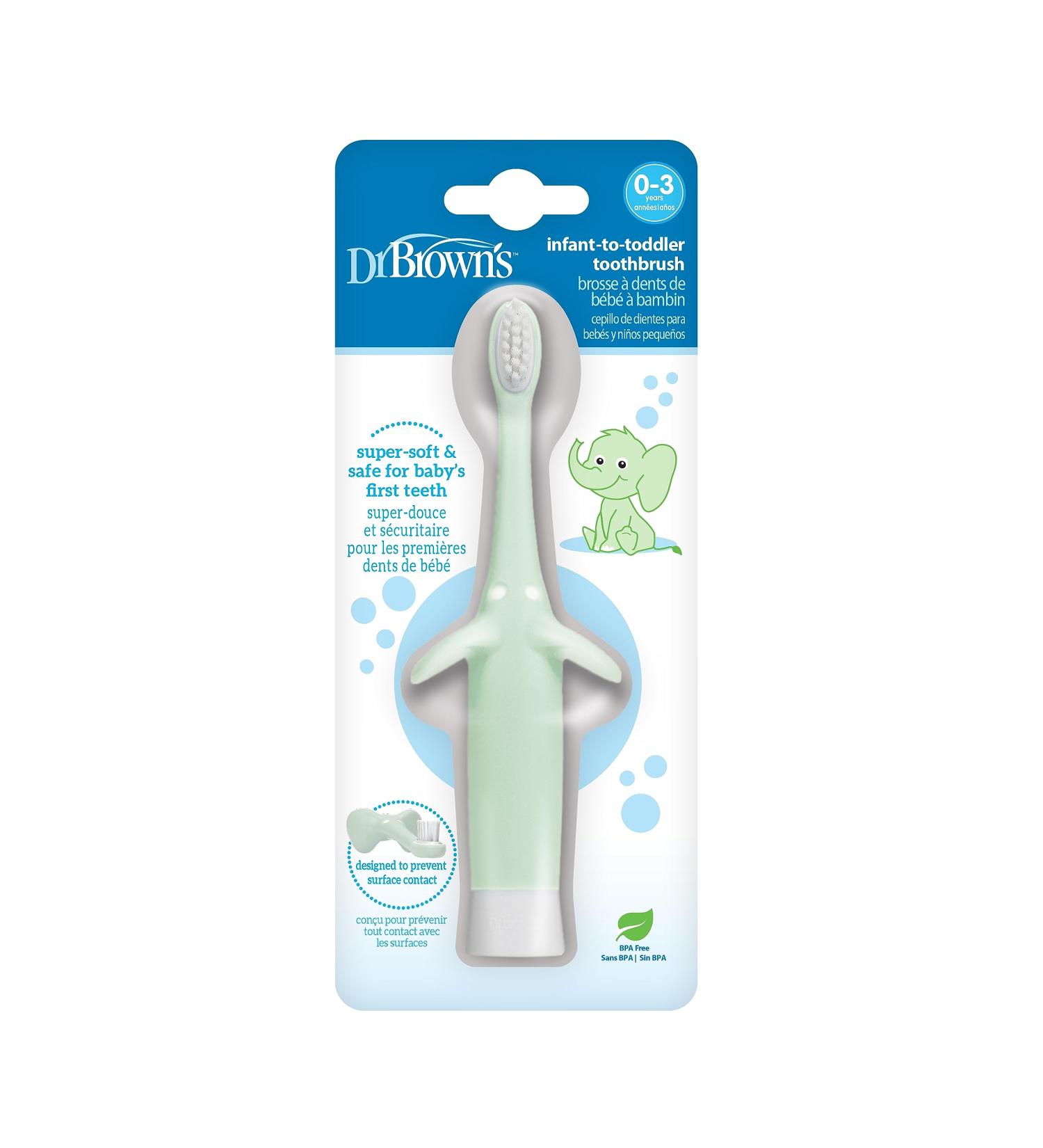 Dr. Brown's Infant-to-Toddler Toothbrush | Soft & Safe Baby Training Brush for 0-3 Years | Elephant Mint Design - Buy Online on GoSupps.com