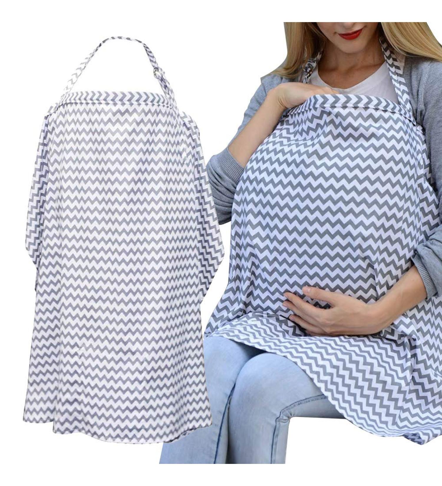 Auranso Infinity Nursing Cover Scarf - Breathable Cotton Breastfeeding Apron with Pockets - Grey One Size - Buy Online on GoSupps.com