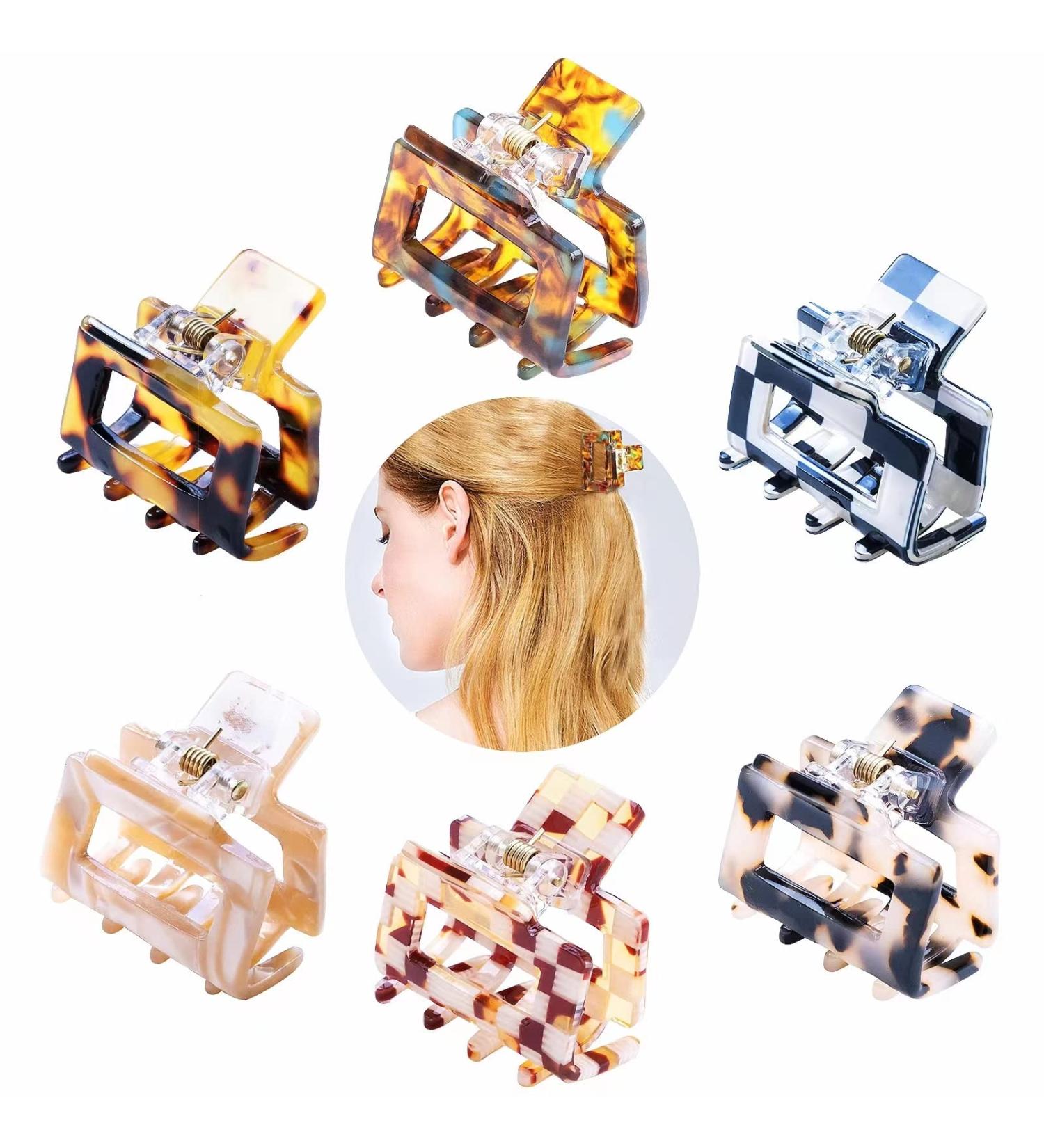 Kavya 6-Piece Non-Slip Hair Clips for Women | Small Angular Tortoise Acetate & Leopard Clips | Perfect for Thin Hair - Buy Online on GoSupps.com