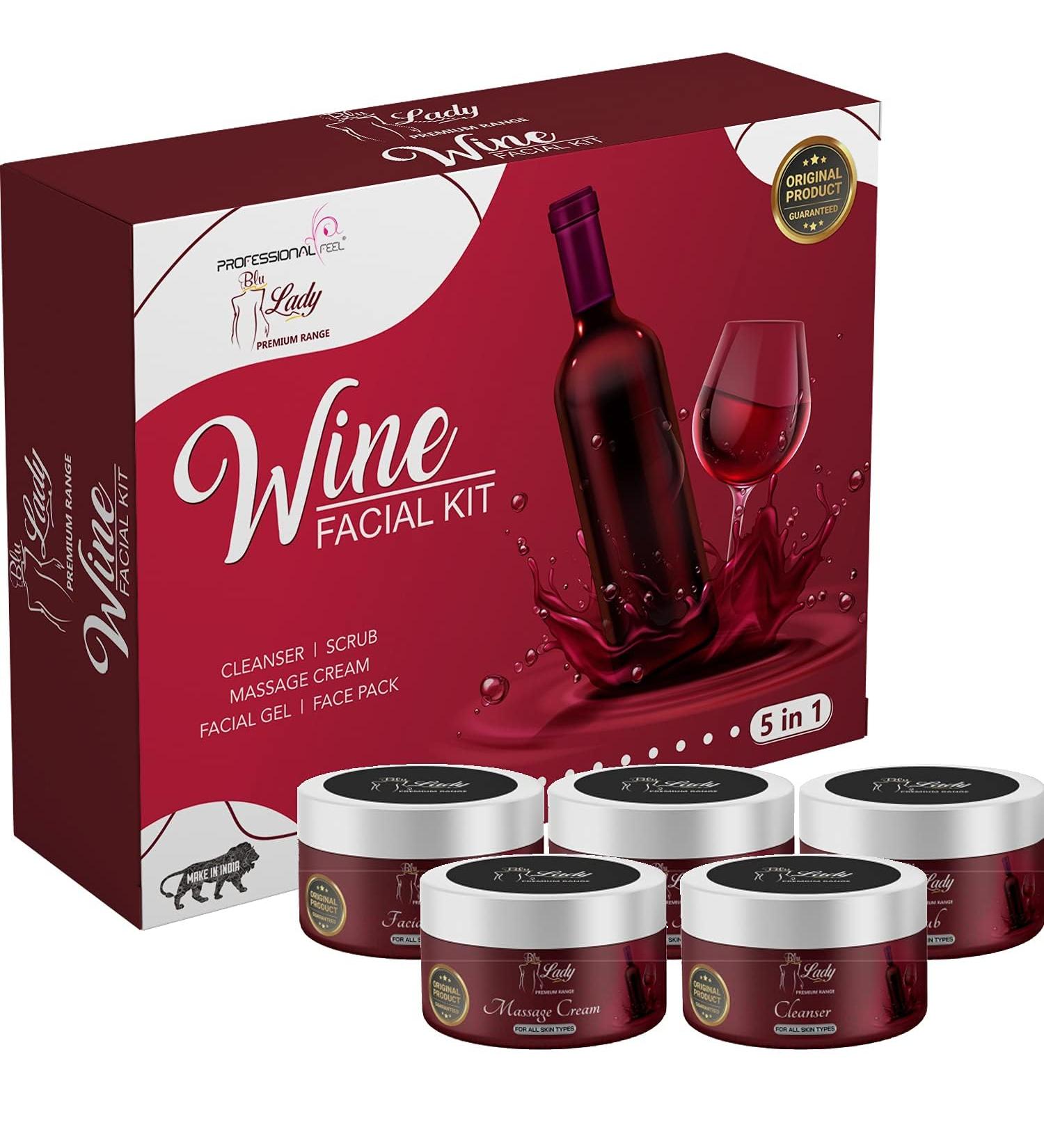 Red Wine Facial Kit for Women & Men - Beauty Parlour Set of 5 | 275g - Best Anti-Aging Skincare - Buy Online on GoSupps.com