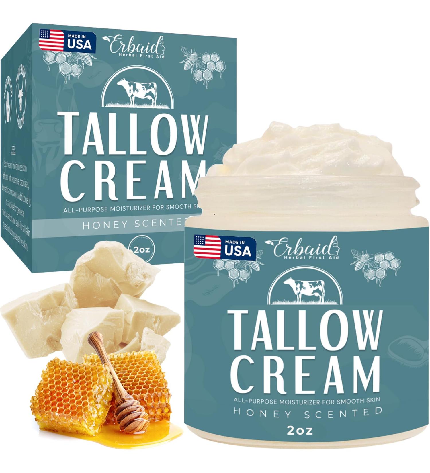 Beef Tallow Cream All Natural Grass Fed Beef Tallow and Honey All Purpose Balm Moisturizing Face and Body Lotion for Eczema Cracked Dry Itchy Irritated Skin Skin Repair Skincare Made in USA - Buy Online on GoSupps.com