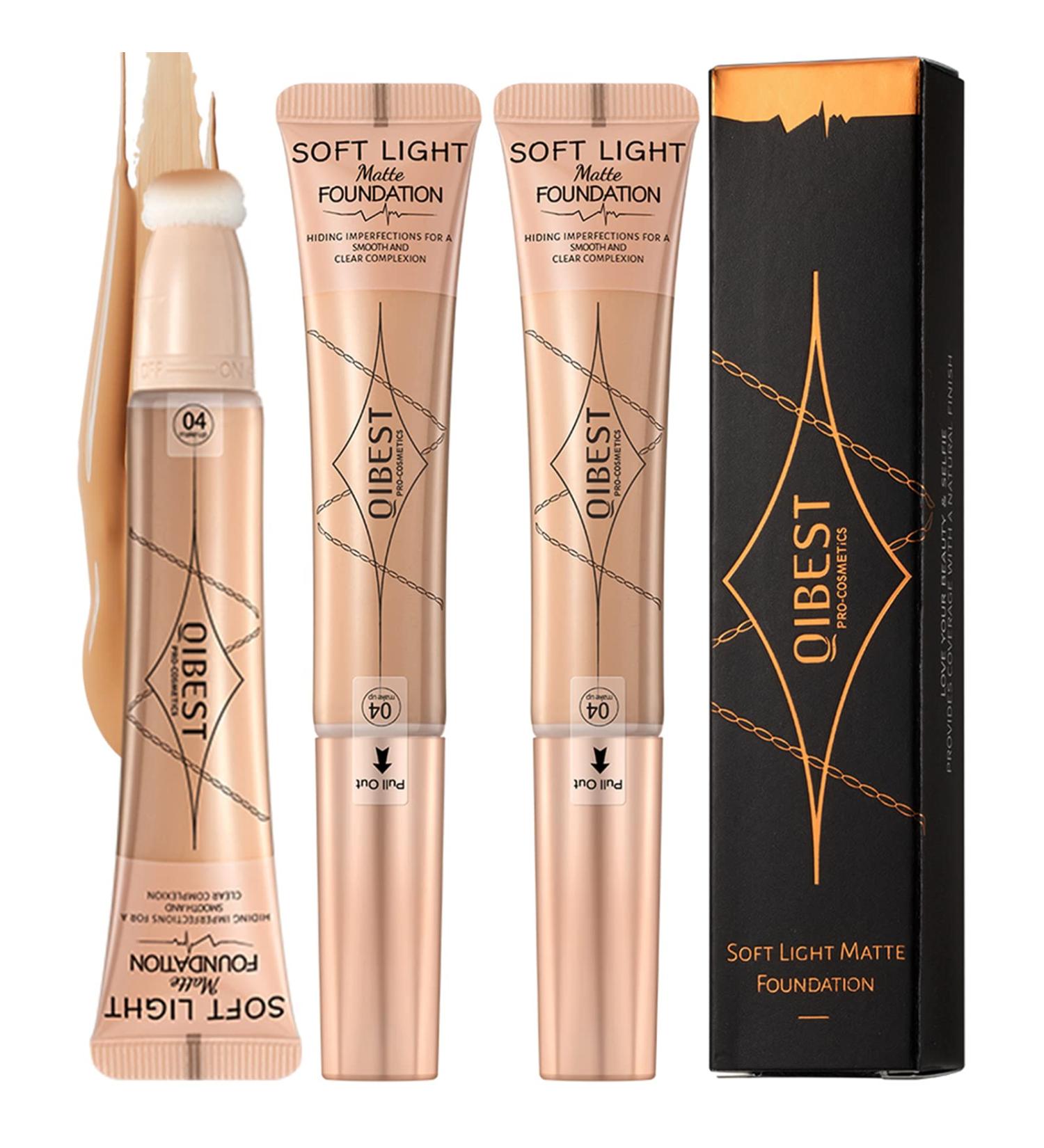 2Pcs 4-in-1 Liquid Foundation Primer, Concealer & Powder | Buildable Coverage for Medium Skin Tones | Flow-Through Sponge Applicator - Buy Online on GoSupps.com