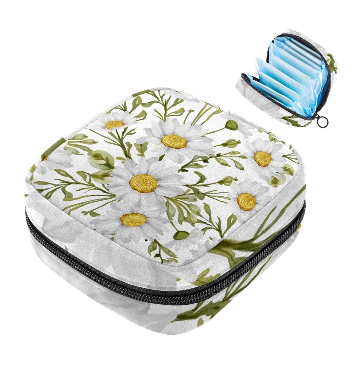 MUOOUM Menstrual Pad Bag - White Daisy Design - Multi-Colored - Sanitary Napkin & Tampon Collection Bag for Women & Girls - Buy Online on GoSupps.com