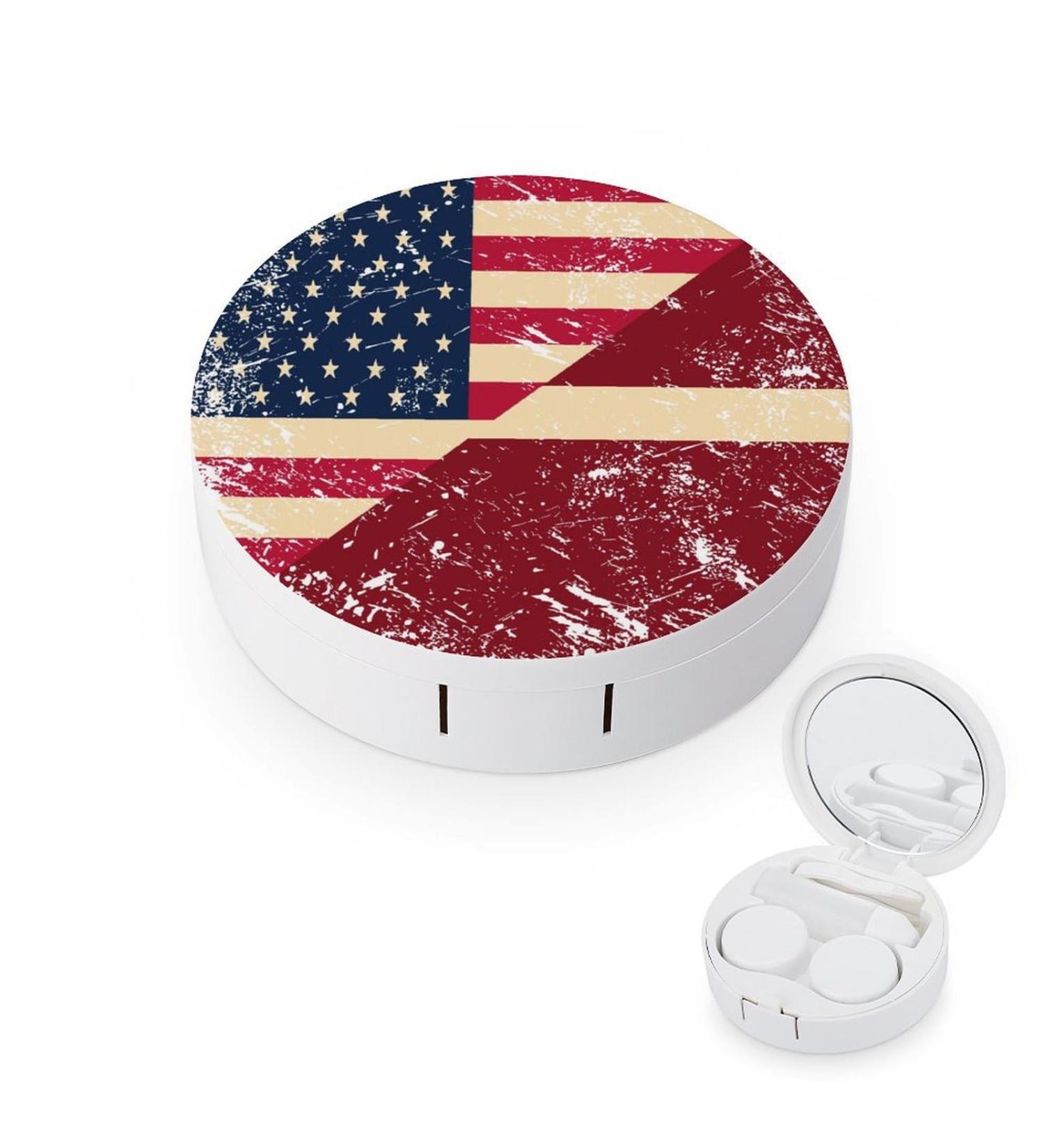 American and Latvia Retro Flag Round Case for Contact Lens Kit Storage Box with Mirror Portable Cute Lens Holder - Buy Online on GoSupps.com