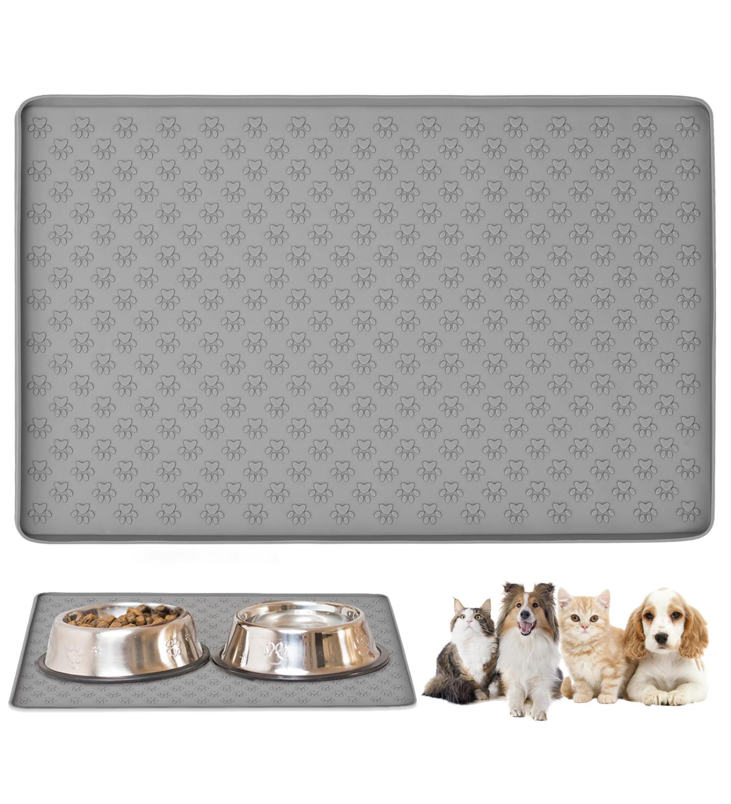 48x30cm Dog Food Mat - Food Grade Silicone, Spill-Proof, Raised Edges, Anti-Slip, Waterproof - Grey - Buy Online on GoSupps.com