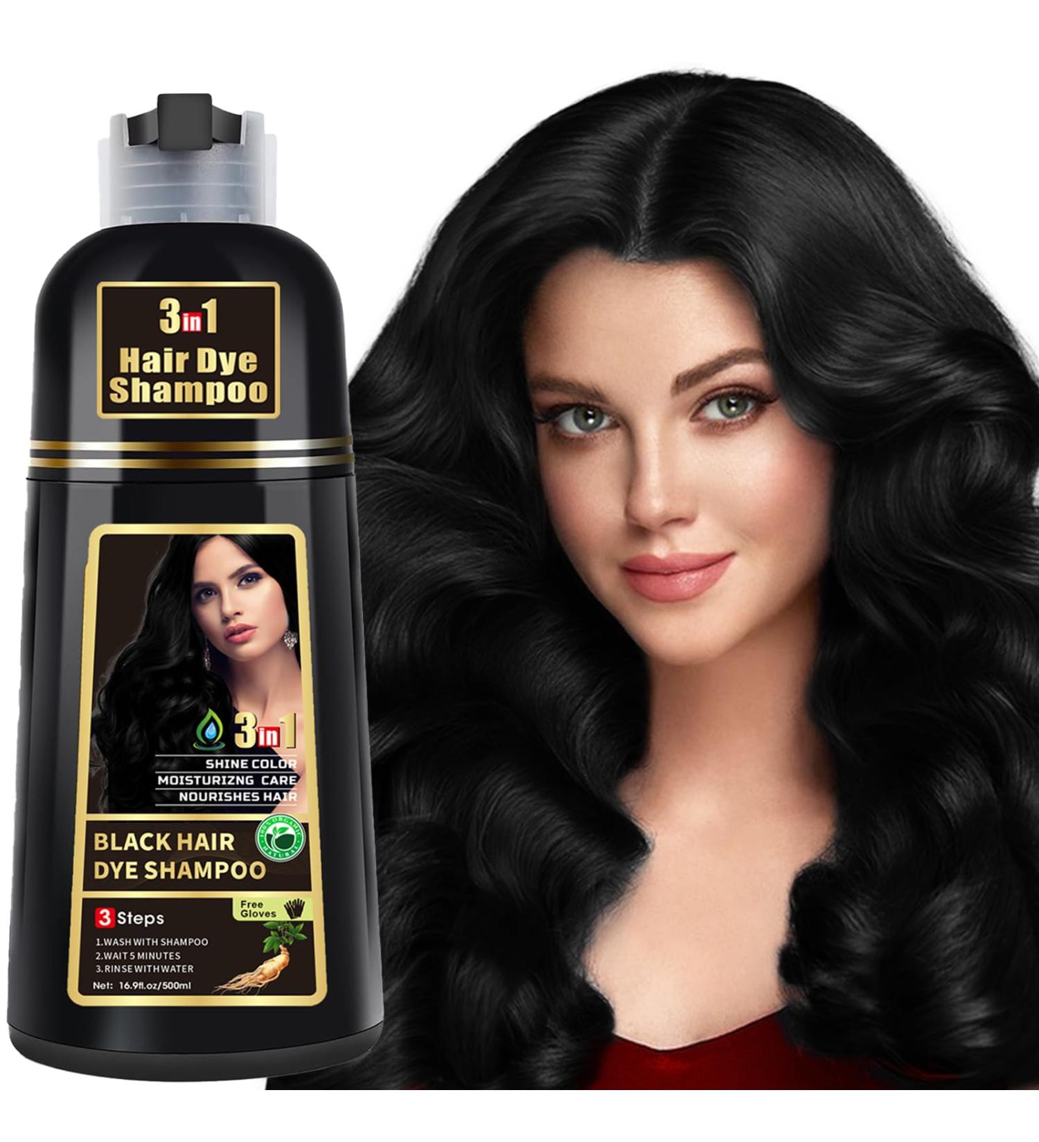 RUNBEN 3 in 1 Black Hair Dye Shampoo - Herbal Gray Hair Coverage for Women & Men Natural Plant Formula - 500ML - Buy Online on GoSupps.com