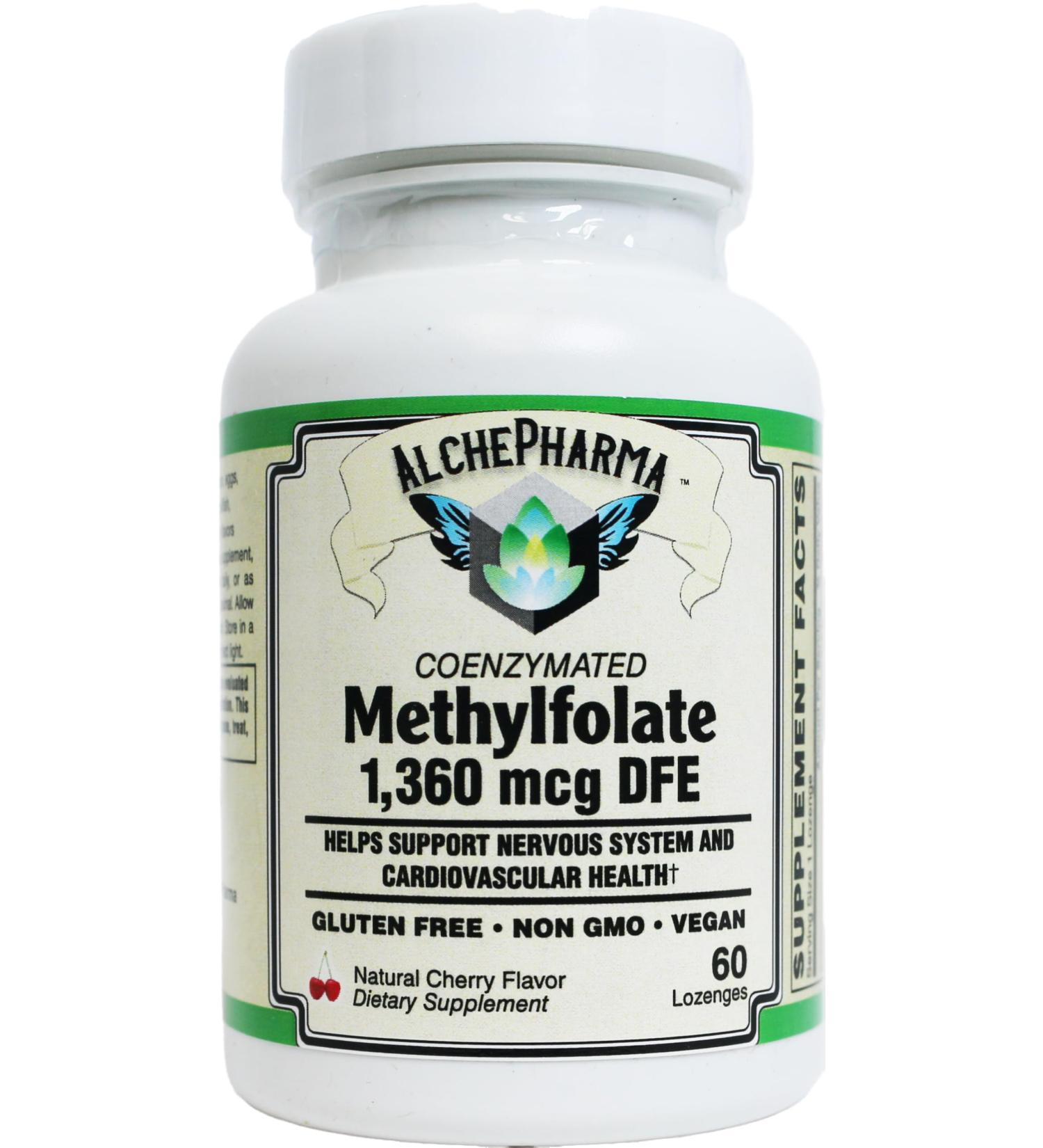 AlchePharma Coenzymated Methylfolate 1,360 mcg DFE - Bioactive L-5-MTHF - Gluten Free, Vegan, Non-GMO - Natural Cherry Flavor - 60 Lozenges - Buy Online on GoSupps.com