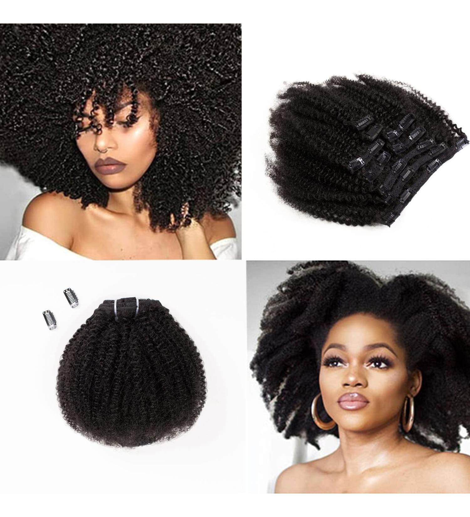 Saga Queen Afro Kinky Curly Clip In Hair Extensions 14 Natural Black - Brazilian Virgin Human Hair - Buy Online on GoSupps.com