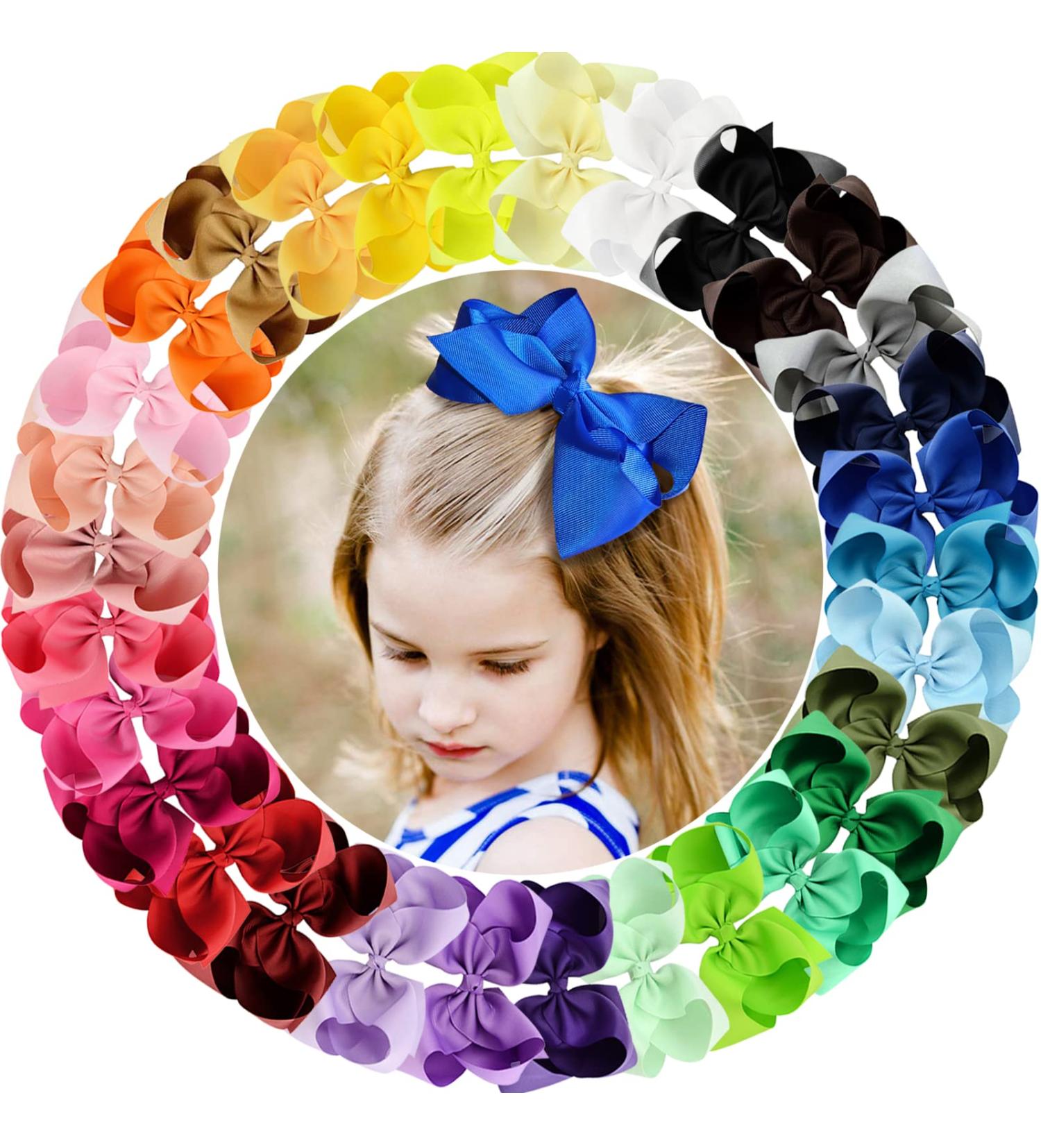 ALinmo 30 Colors 6 Inch Grosgrain Ribbon Bows for Girls | Hair Alligator Clips Accessories for Babies, Kids, Teens - Buy Online on GoSupps.com