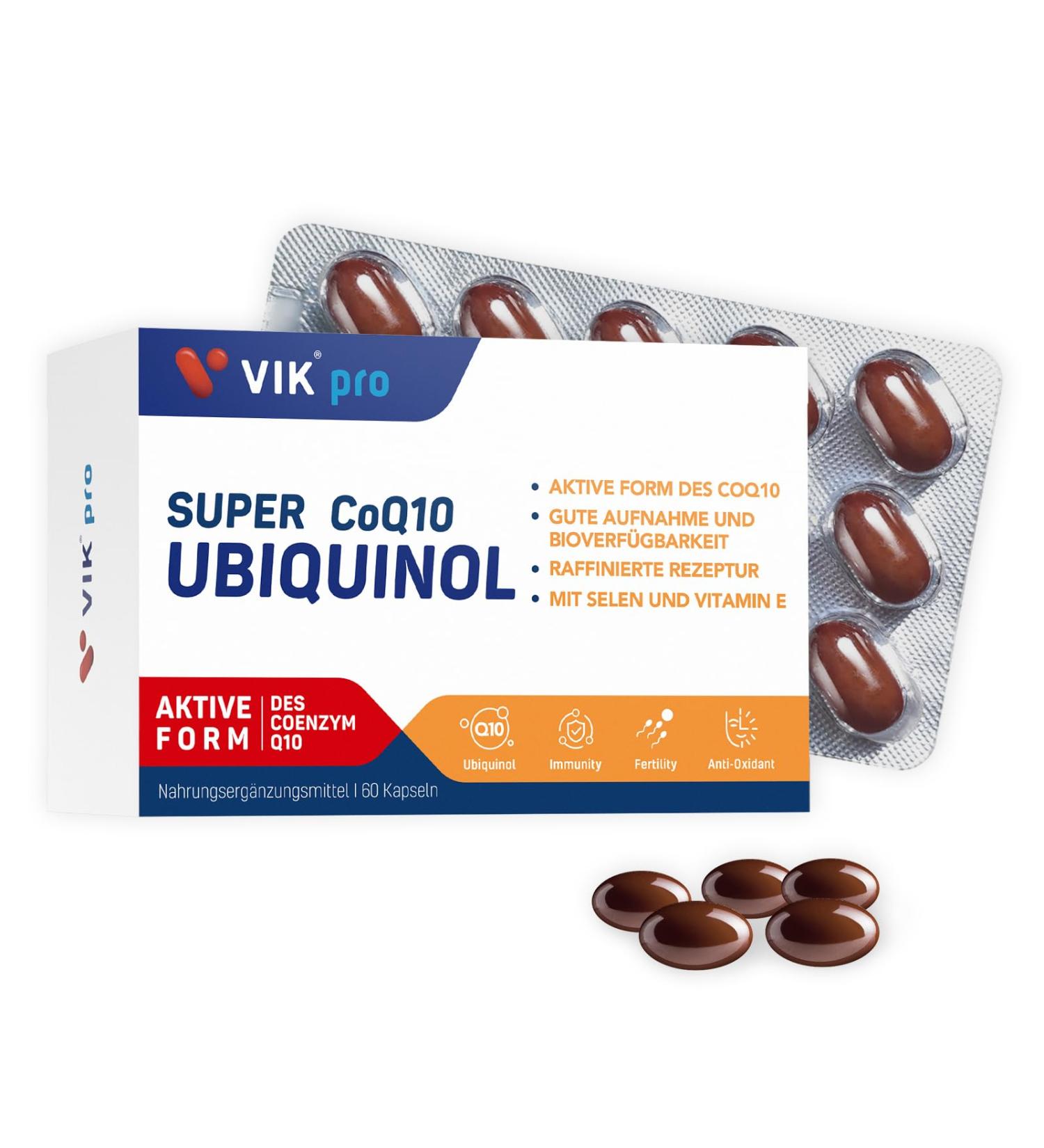 Vikpro Kaneka Ubiquinol Coenzyme Q10 100 mg - High-Quality Q10 Capsules | Natural Yeast Fermentation 60 Pieces Lab Tested 2-Month Supply - Buy Online on GoSupps.com