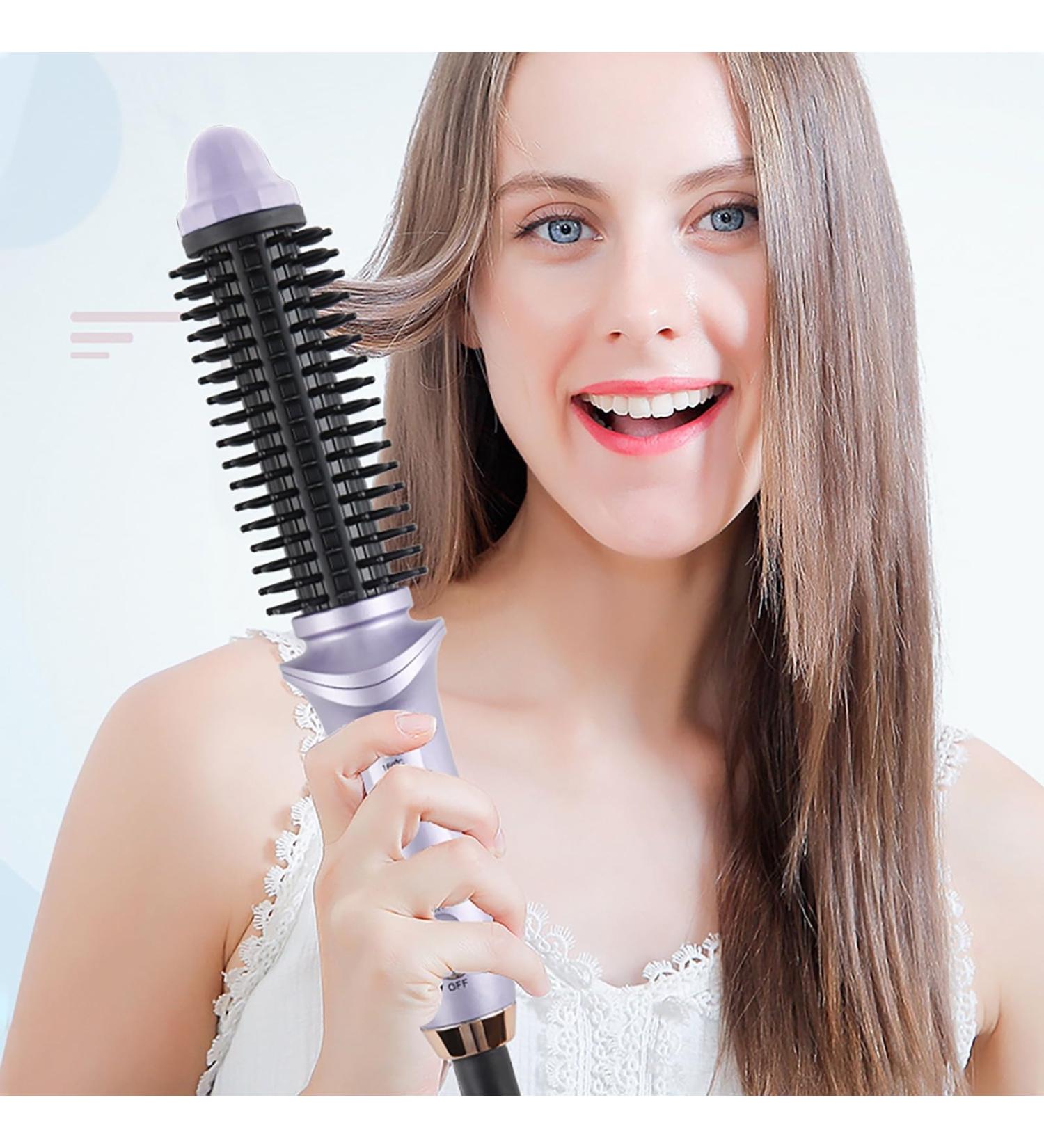 Mini Curling Iron Travel Hair Brush - Anti-Scald Round Hot Brush for All Hair Types | Professional Instant Heat Up Curling Wand | Purple - Buy Online on GoSupps.com