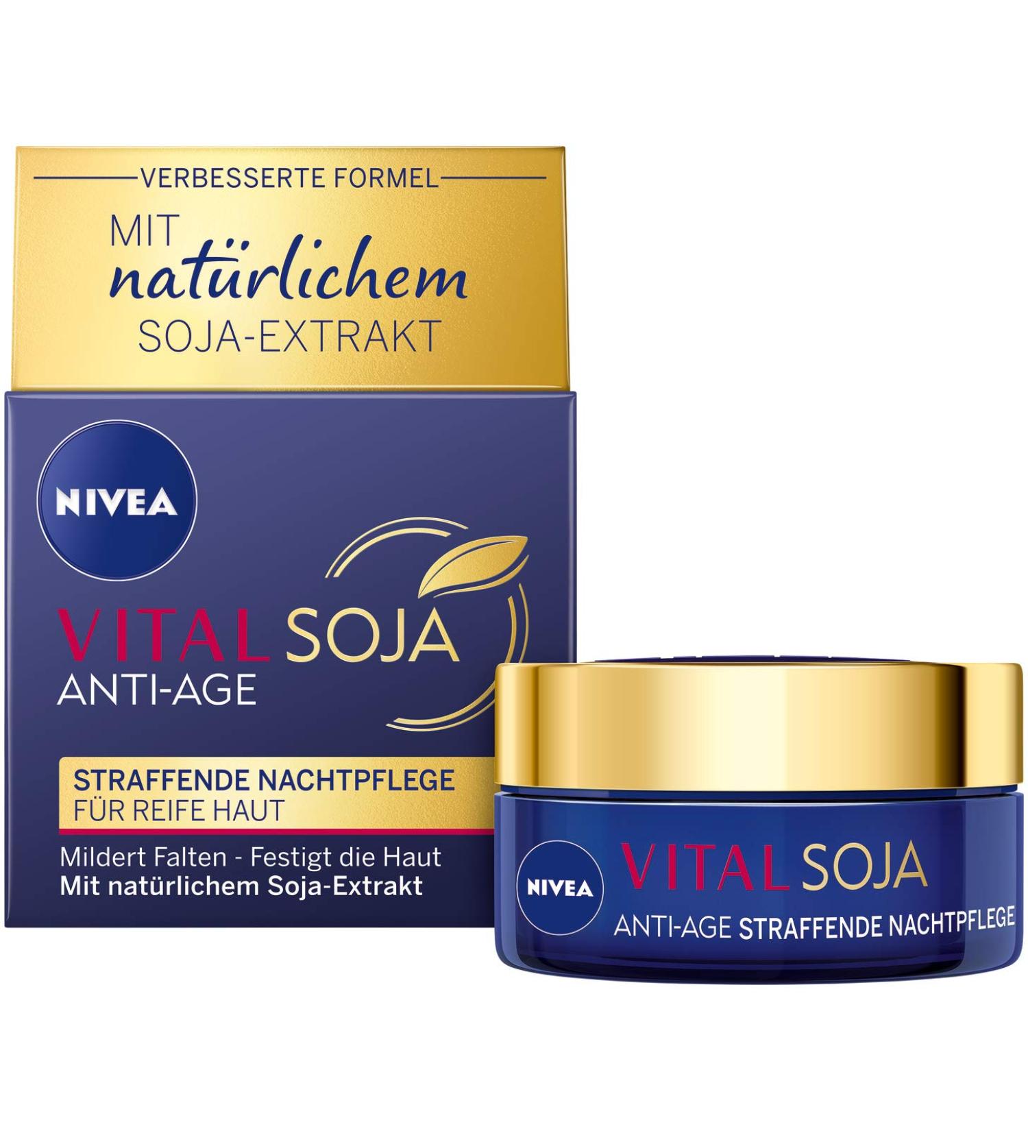 NIVEA Vital Firming Night Care - Moisturizing cream with natural soy extract - Restorative care during the night - Buy Online on GoSupps.com
