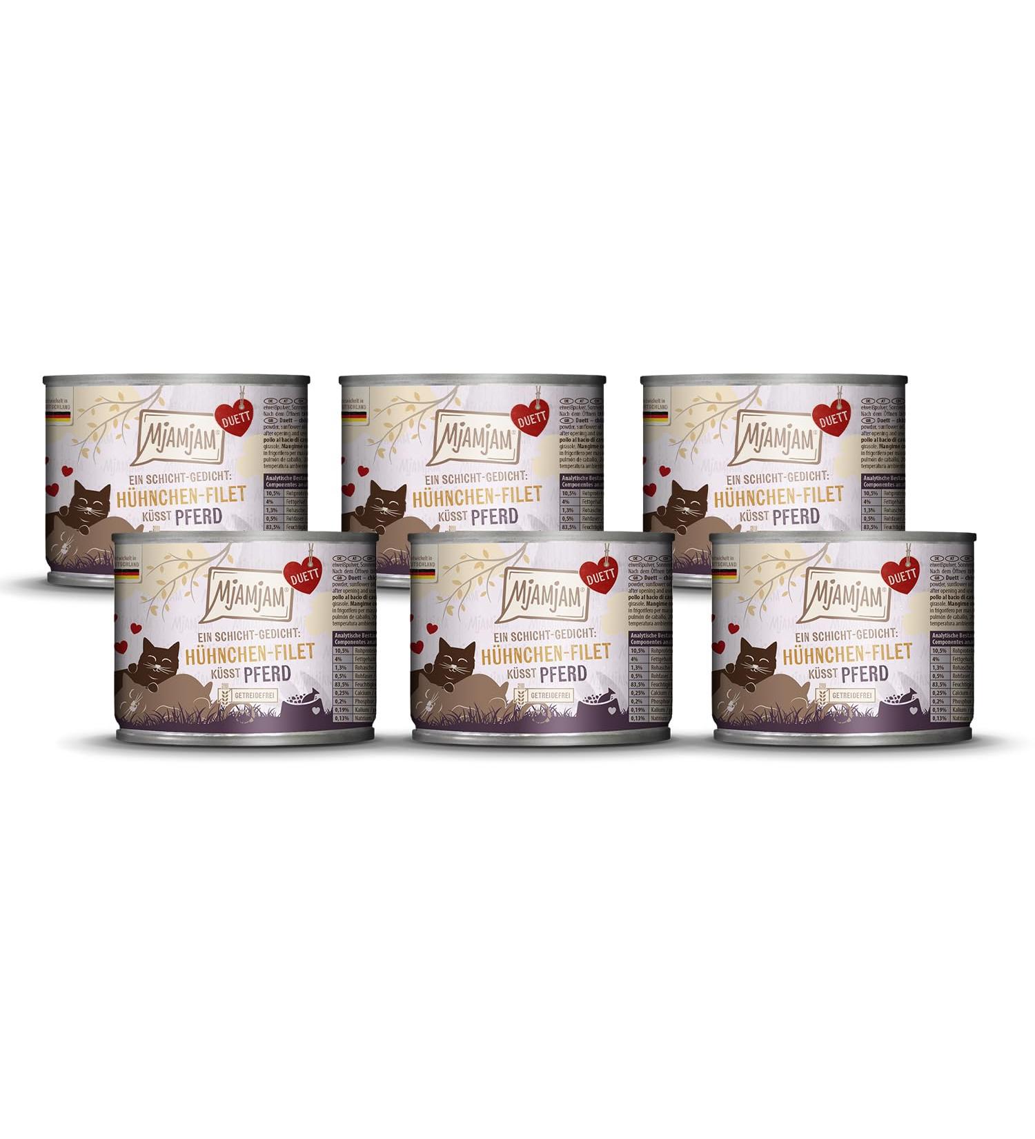 MjAMjAM - Premium Wet Cat Food - Duett - Chicken Fillet Embrasse Cheval, Pack of 6 (6x190g), Grain Free