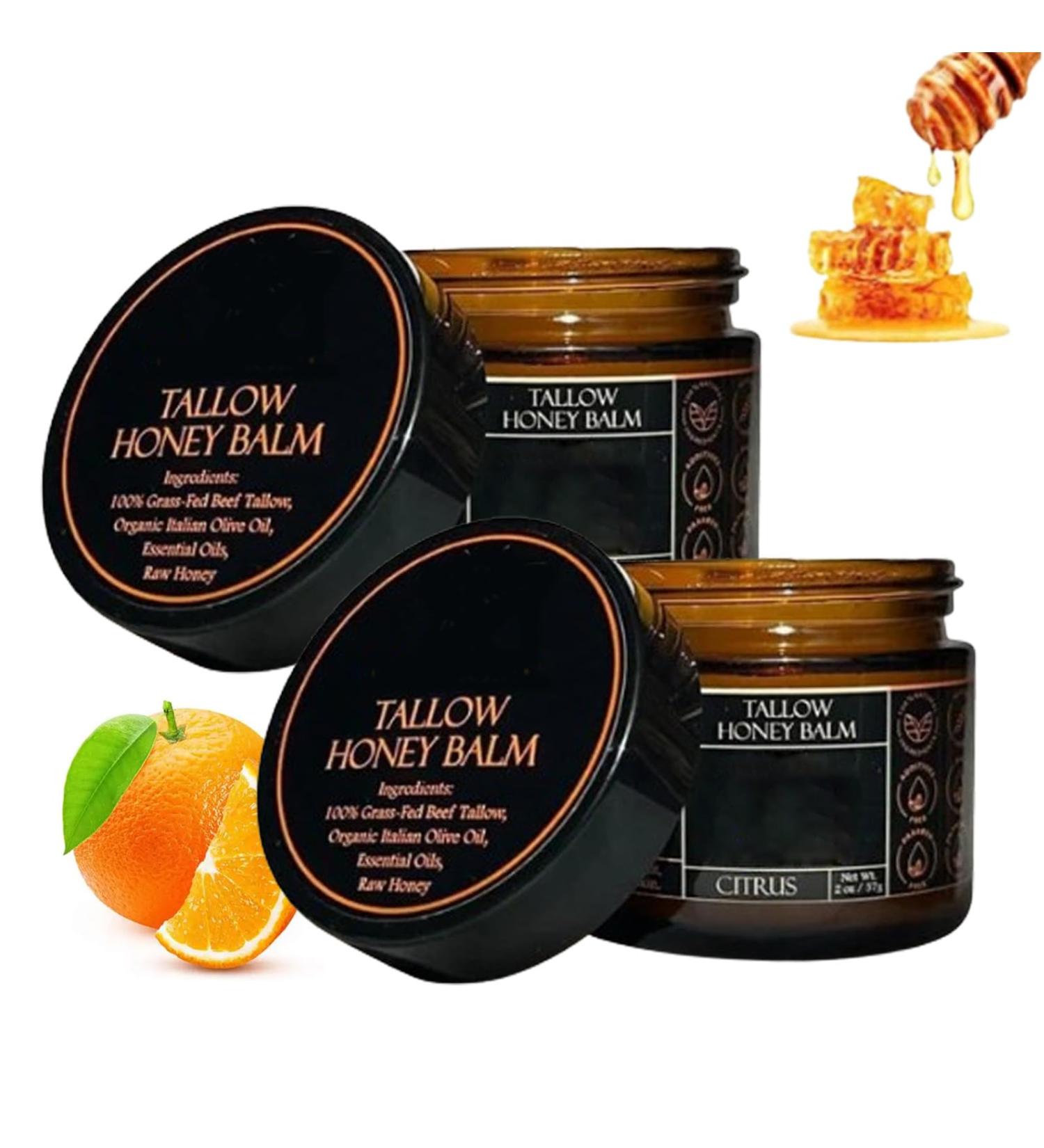 DENERASS Beef Tallow for Skin Tallow Honey Balm Honey Balm Organic Grass-Fed Beef with Raw Deeply Moisturizes The Skin (2 Pcs) - Buy Online on GoSupps.com