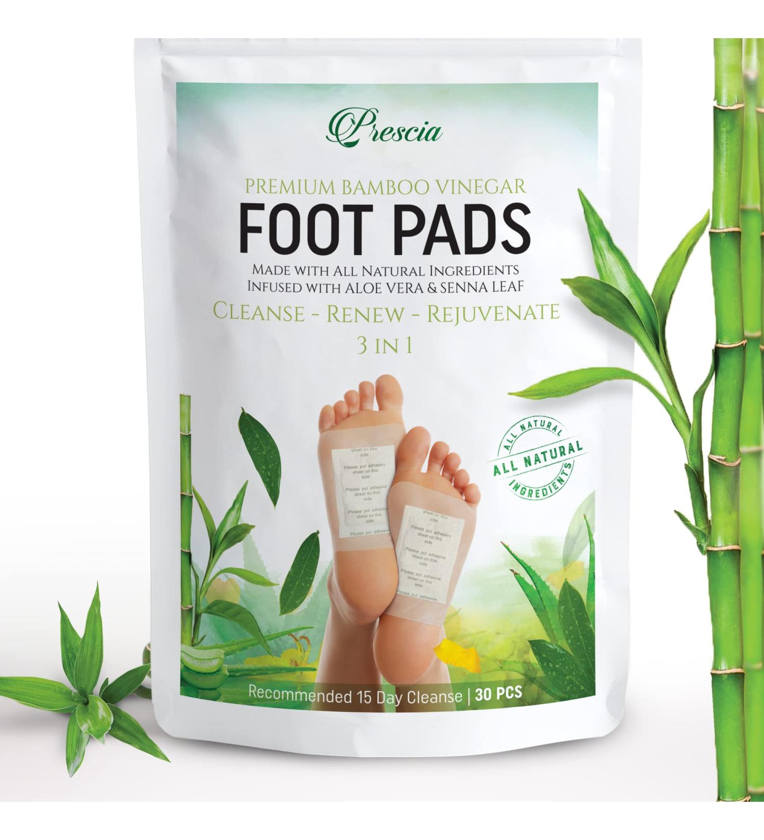 Prescia Foot Pads - Natural Deep Cleansing Patches with Bamboo Vinegar - Supports Sleep & Skin Health - Stress Relief - 30 Pack - Buy Online on GoSupps.com