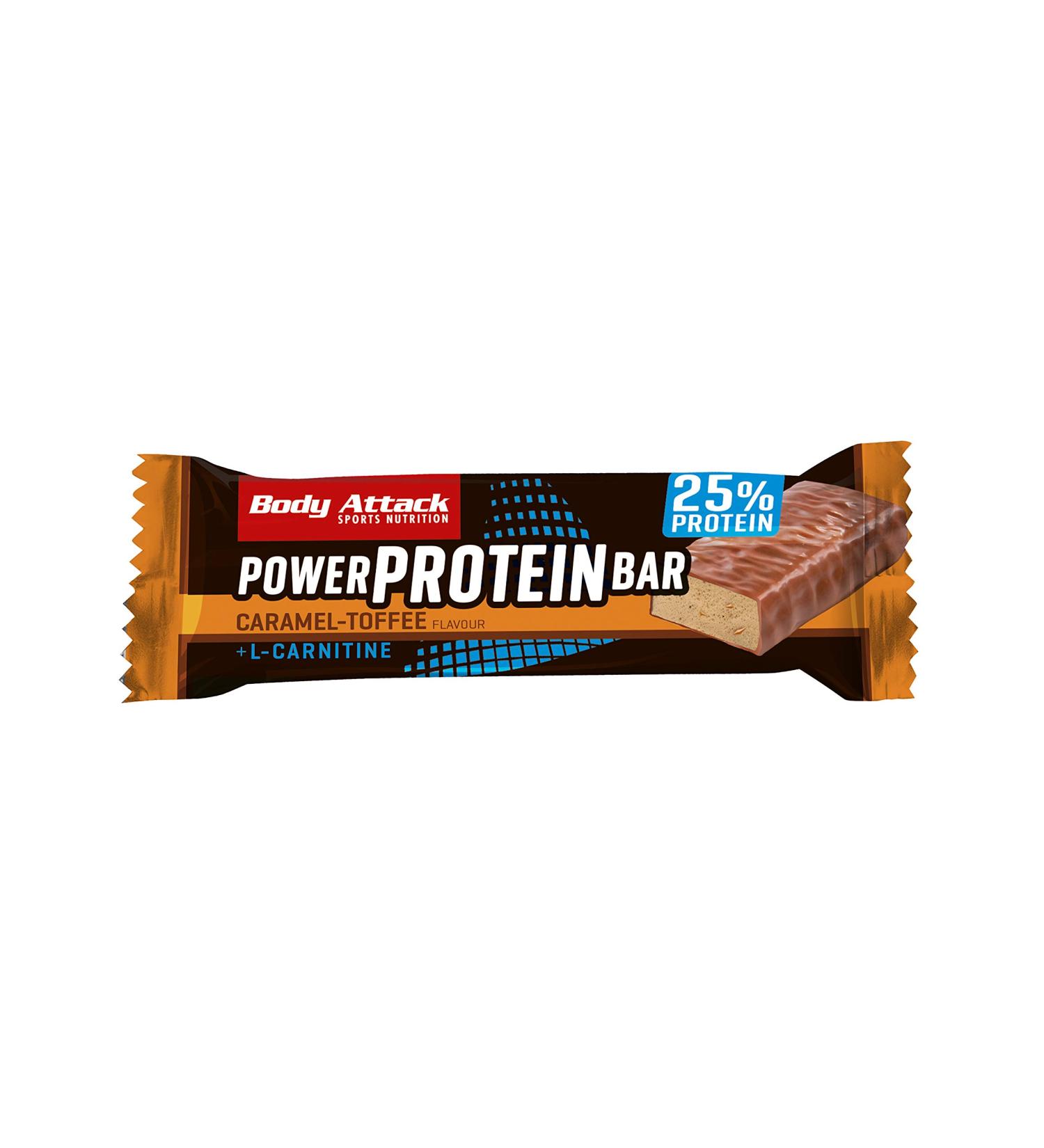 Body Attack Caramel Toffee Protein Bar - 24 x 35g - Low Fat High Protein Vitamins & L-Carnitine - Made in Germany - Buy Online on GoSupps.com