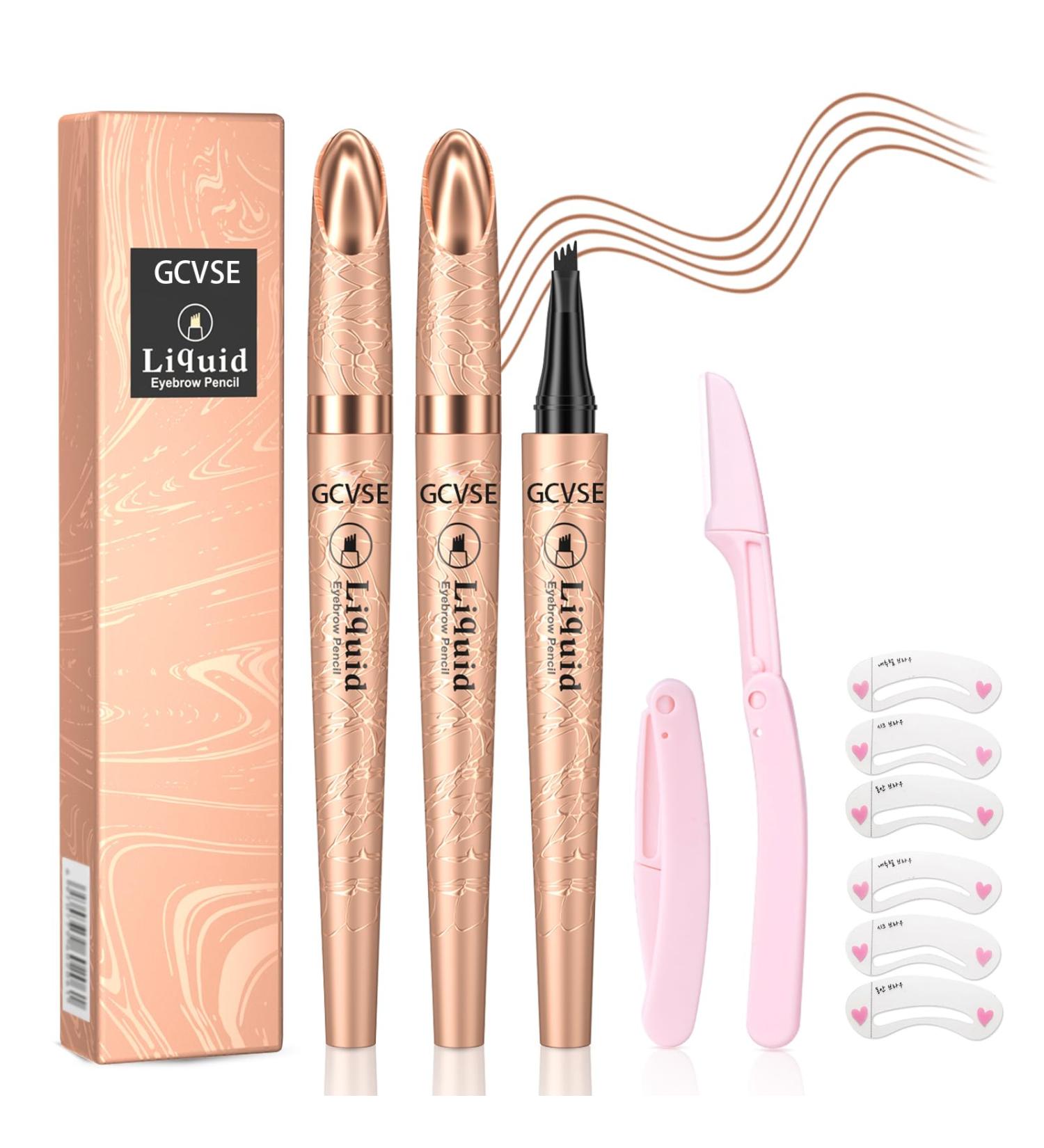 GCVSE Eyebrow Pencil 2PCS Microblading Eyebrow Pencil with 4 Micro-Fork Tips Long-Lasting Brow Waterproof Smudgeproof Brow Pen - Easy Creation of Natural Looking Defined Eyebrows (Light Brown) - Buy Online on GoSupps.com
