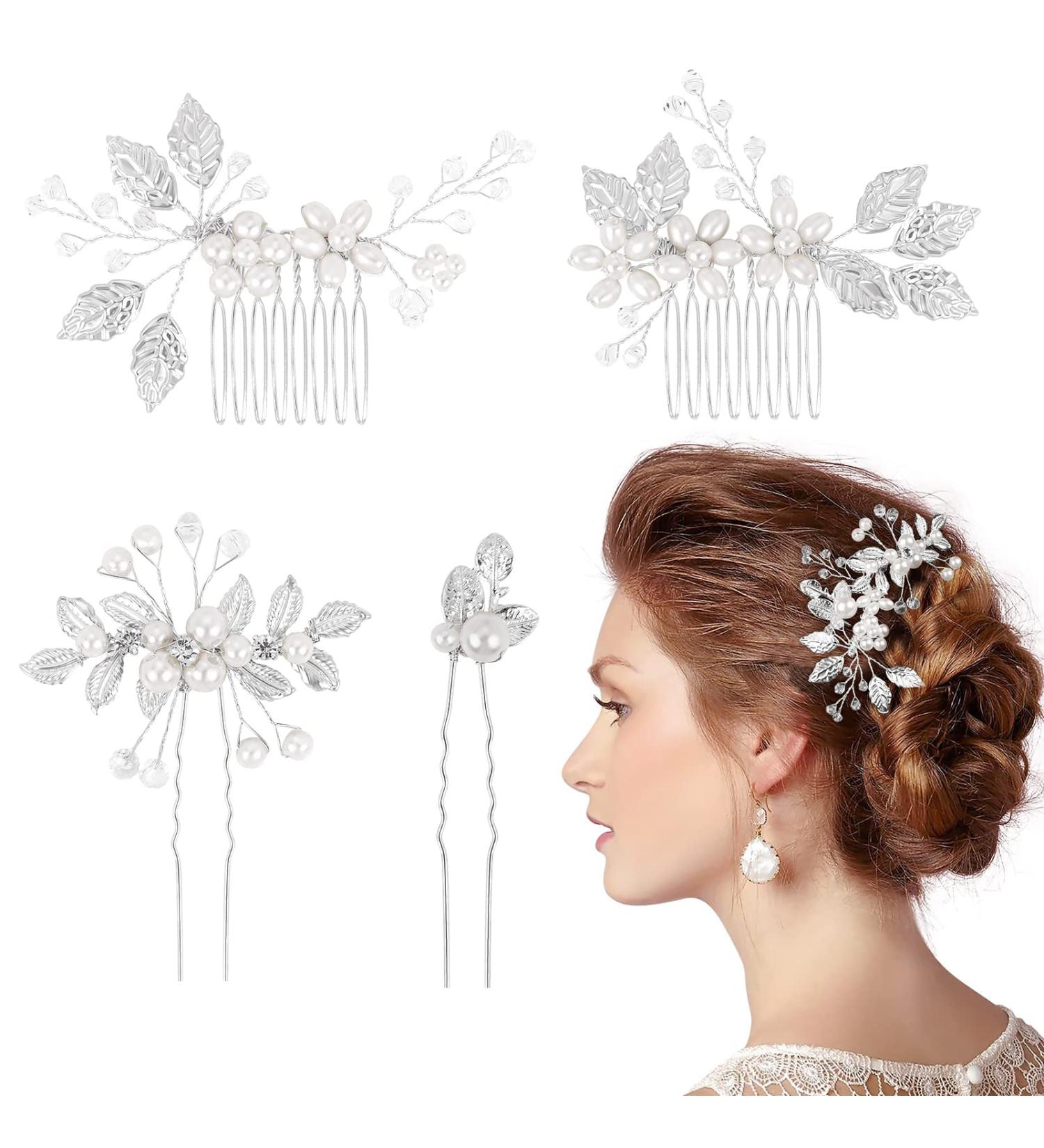 Kiiwah 4-Piece Wedding Hair Accessories - Pearl Flower Hairpins & Strass Bridal Jewelry for Brides and Communion Girls (Silver) - Buy Online on GoSupps.com
