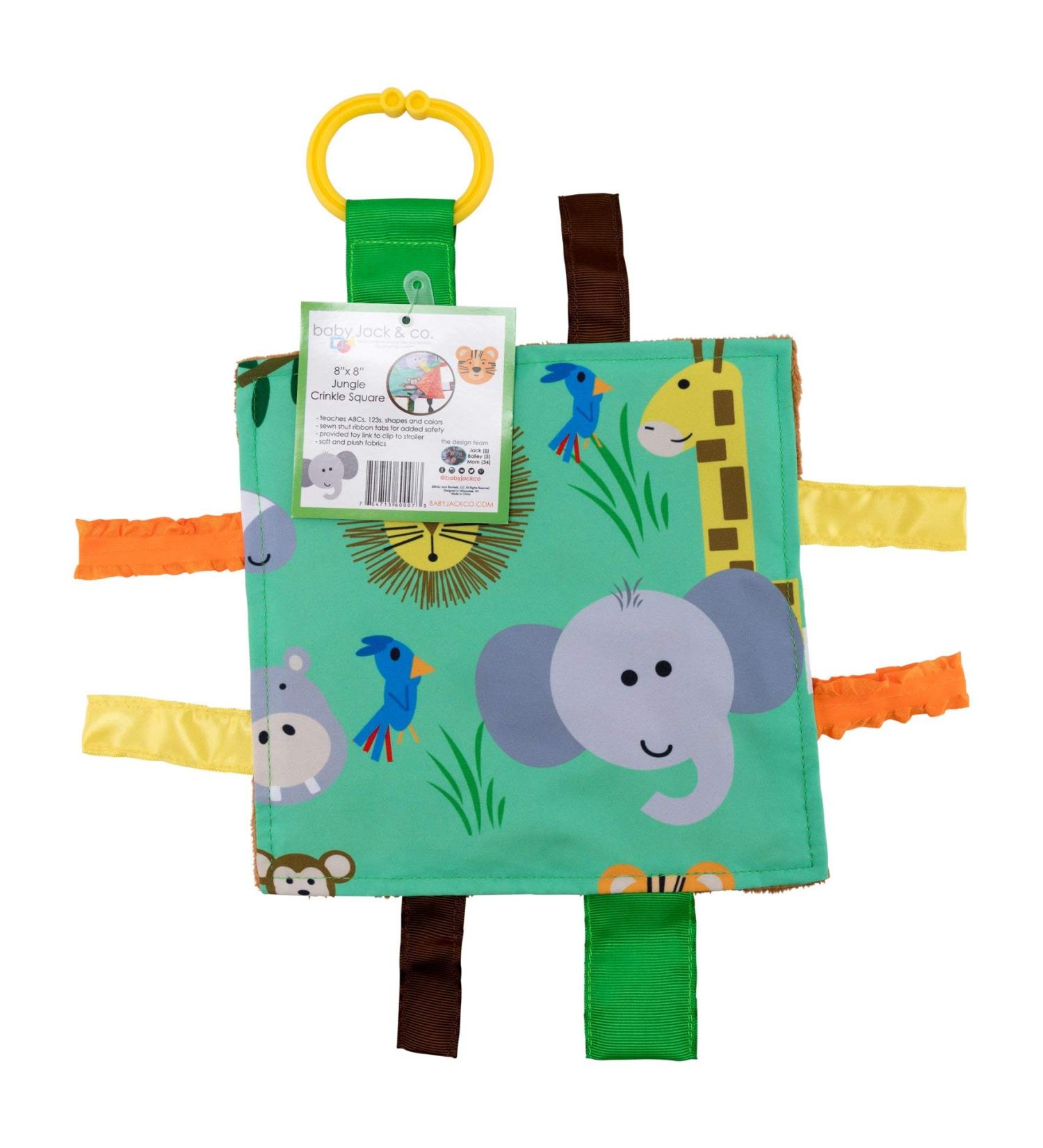 Baby Jack & Co Jungle Lovey Tag Toy for Babies - Crinkle Toy for Baby - Soft & Safe - Learn Shapes & Colors - BPA Free - Buy Online on GoSupps.com