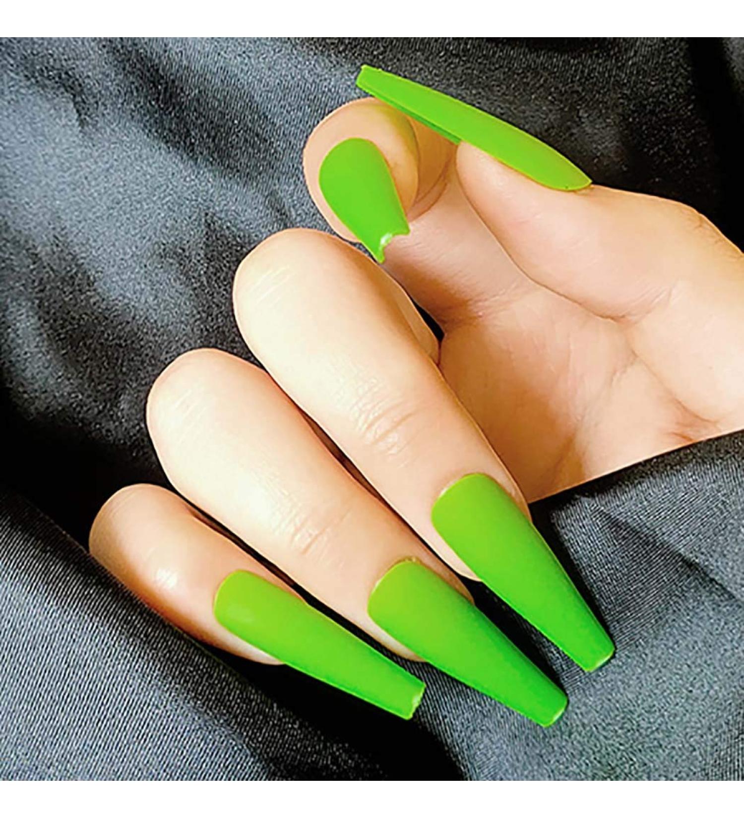 Sethain Ballerina False Nails - Blue Long Coffin Press-On Nail Art for Women & Girls | Complete Cover Green - Buy Online on GoSupps.com