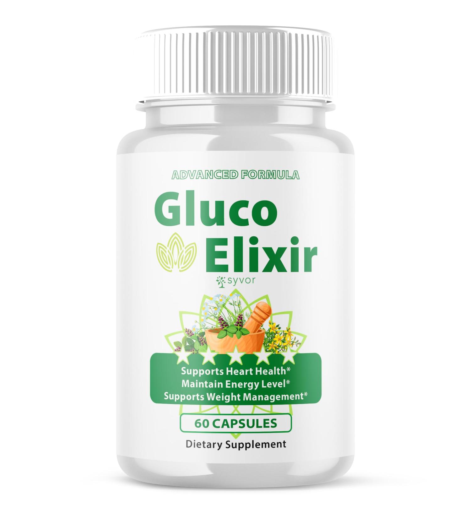 Gluco Elixir Capsules Official GlucoElixir Blood Health Support Pills with All Natural Ingredients Advanced Formula Supplement Pills with Maximum Strength Vitamins for Women & Men (60 Capsules) - Buy Online on GoSupps.com