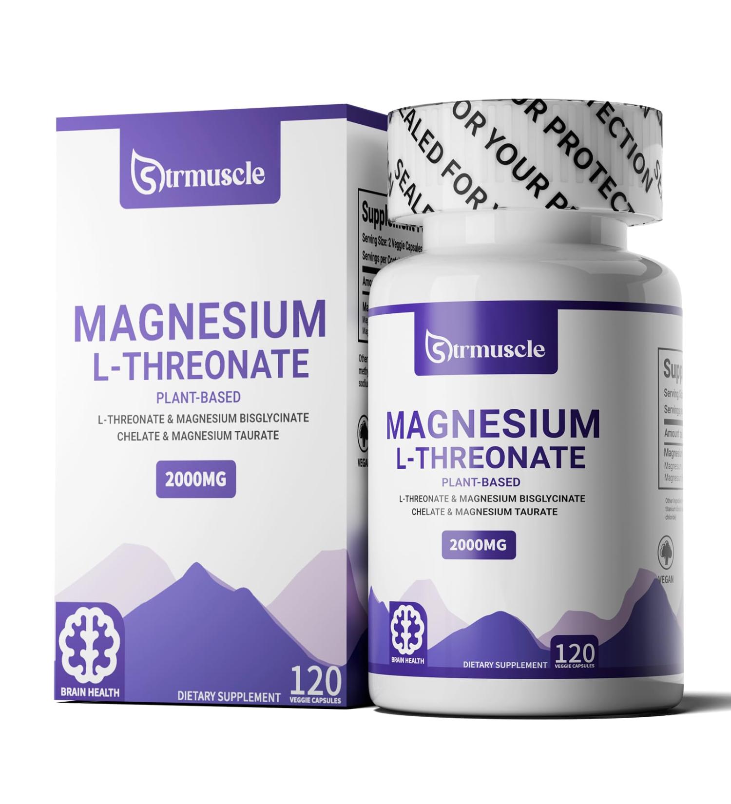 Magnesium L-Threonate Plant-Based by Strmuscle Supplement for Insomniacs Sleep Formula 2000mg 60 Day Sleep & Brain Support Vegetarian Friendly 01 - Buy Online on GoSupps.com