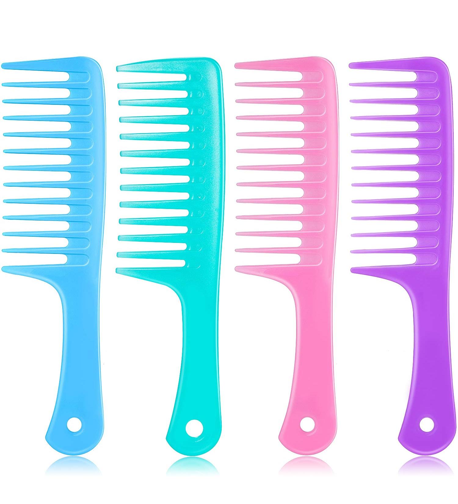 Anti-Static Large Tooth Detangle Comb Set for Long and Curly Hair - 4 Pieces (Light Blue, Purple, Pink, Cyan) - Buy Online on GoSupps.com