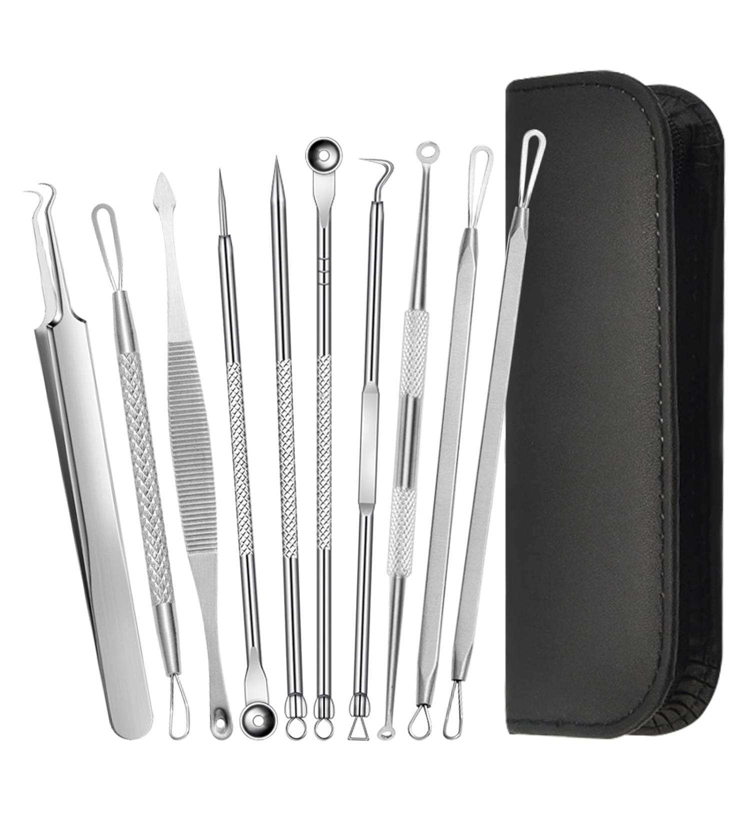 Fousenuk Blackhead Remover Set - 10 Stainless Steel Comedone Squeezers for Pimple & Acne Care with Storage Box - Perfect for Noses & Facial Care - Buy Online on GoSupps.com