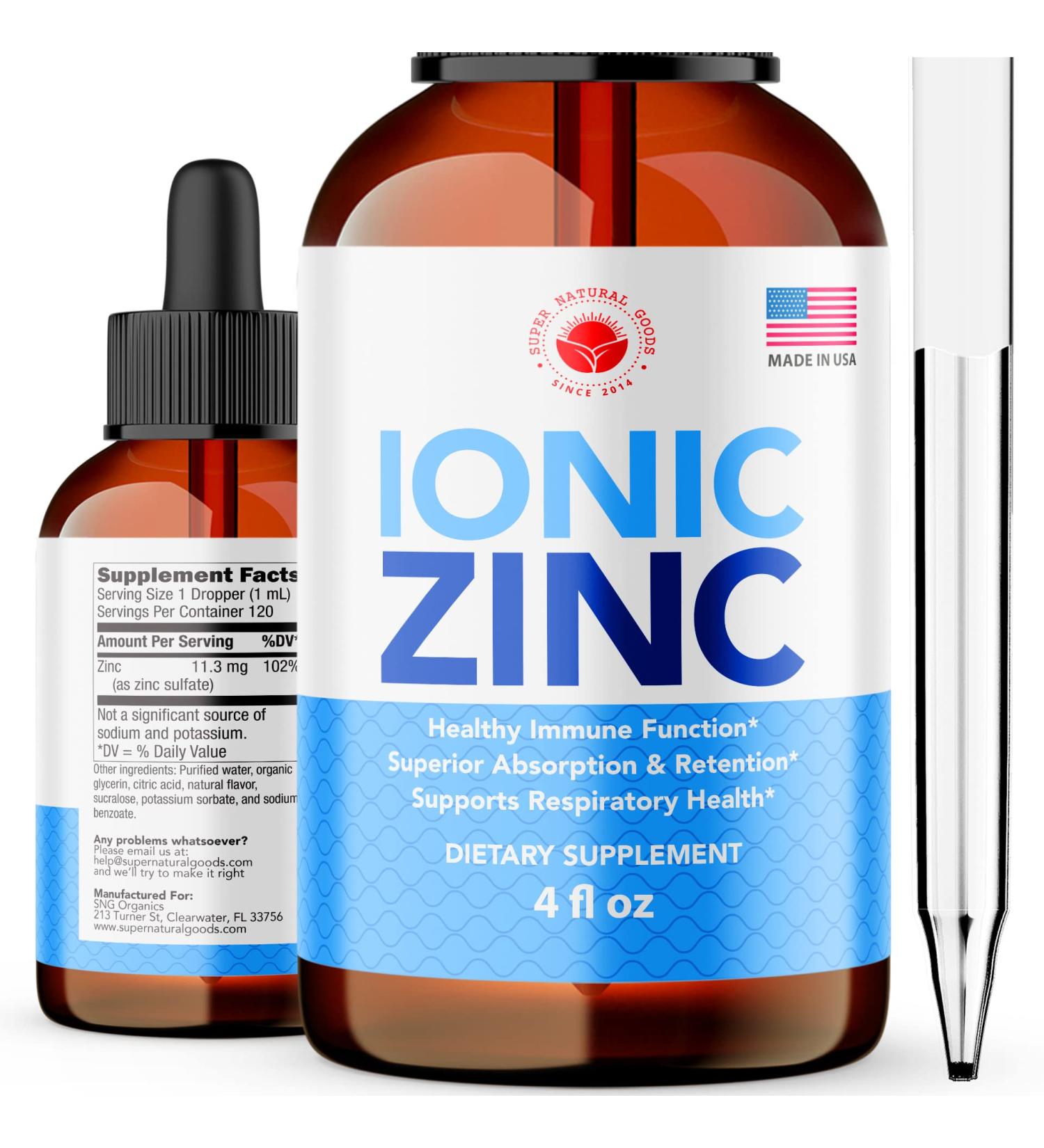 Ionic Liquid Zinc Drops for Sensitive Stomach - 4oz Immune Support & Well-Being - Zinc Vitamin Supplement (120 Day Supply) - Buy Online on GoSupps.com