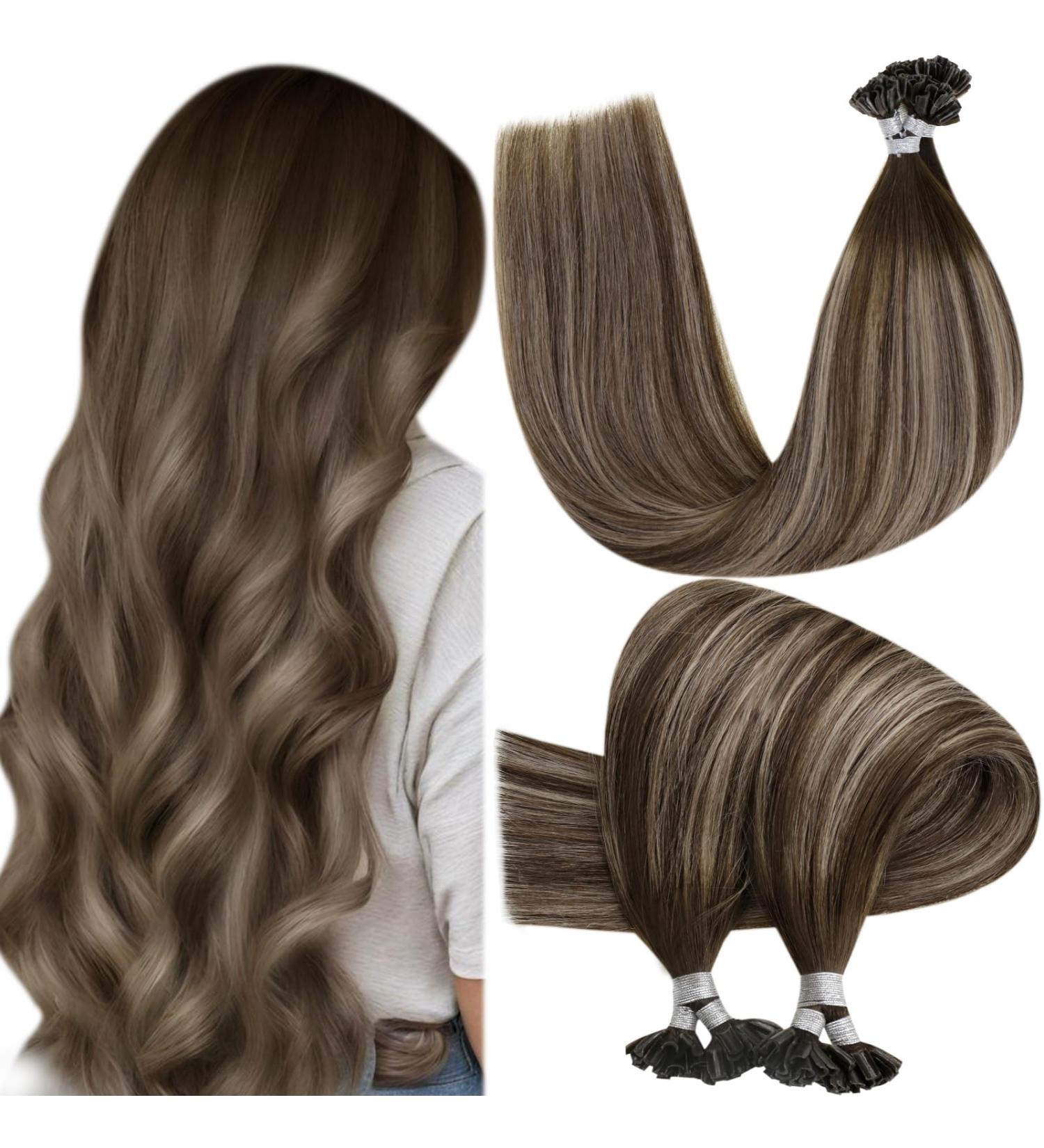 Buy Hetto Real Hair Extensions - Balayage Remy Keratin Bondings #4/18/4 50cm 50g | Luxurious Dark Brown to Ash Blonde - Buy Online on GoSupps.com
