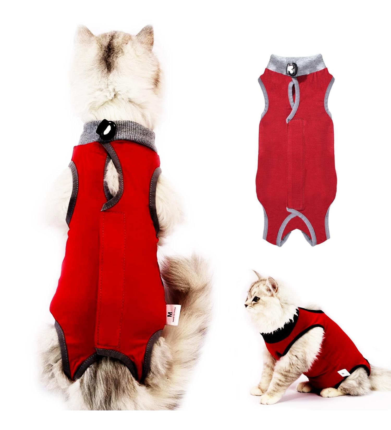 CLLRYBO Katzenbody - After Op Castration Pet Medical Surgical Shirt for Cats | Red L - Recovery Suit for Cats - Buy Online on GoSupps.com