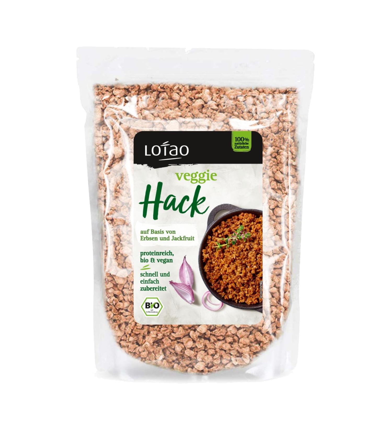 Lotao Veggie Hack Bio (1000g) - High-Protein Vegan Meat Substitute | Sustainable Pea Protein & Jackfruit for Bolognese Burgers Chili & More - Buy Online on GoSupps.com