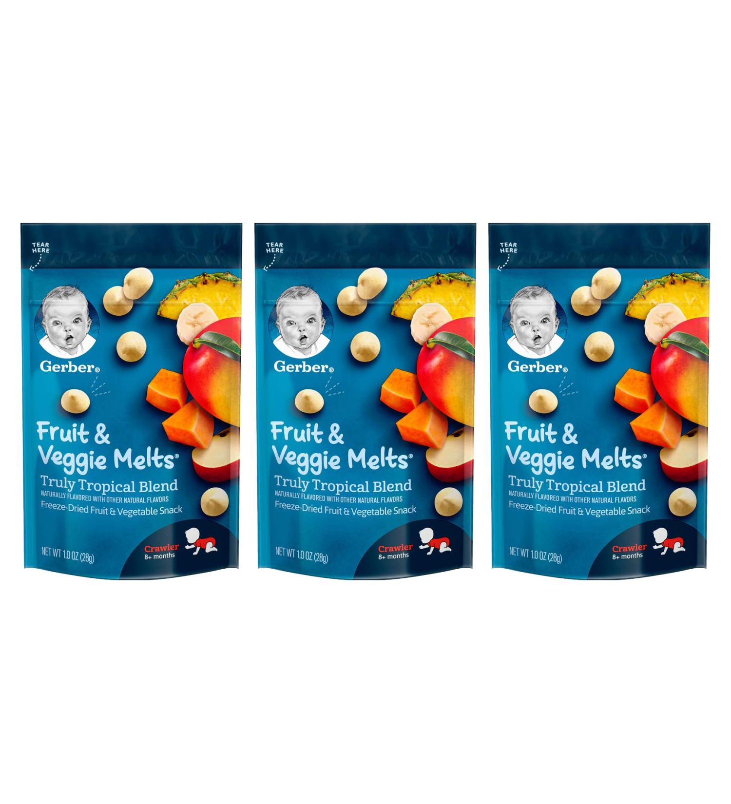 Gerber Graduates Fruit & Veggie Melts - Truly Tropical Blend for Crawlers 8+ Months - 1.0 oz - Buy Online on GoSupps.com