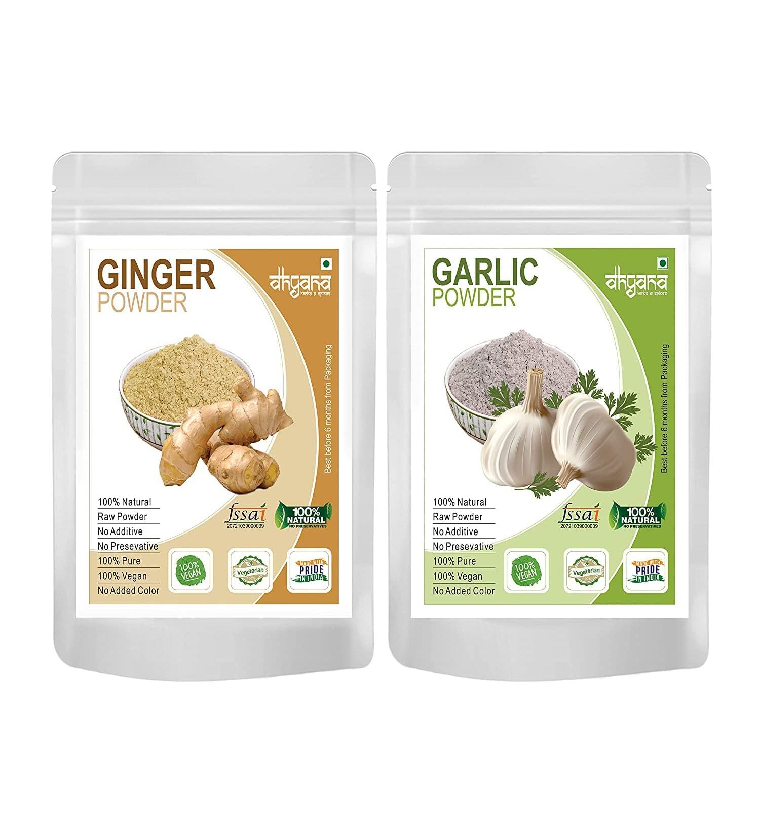 QURA Exim Ginger Powder 200gm + Garlic Powder 200gm (Combo pack of 2) Adrak Powder + Lahsun Powder - Buy Online on GoSupps.com