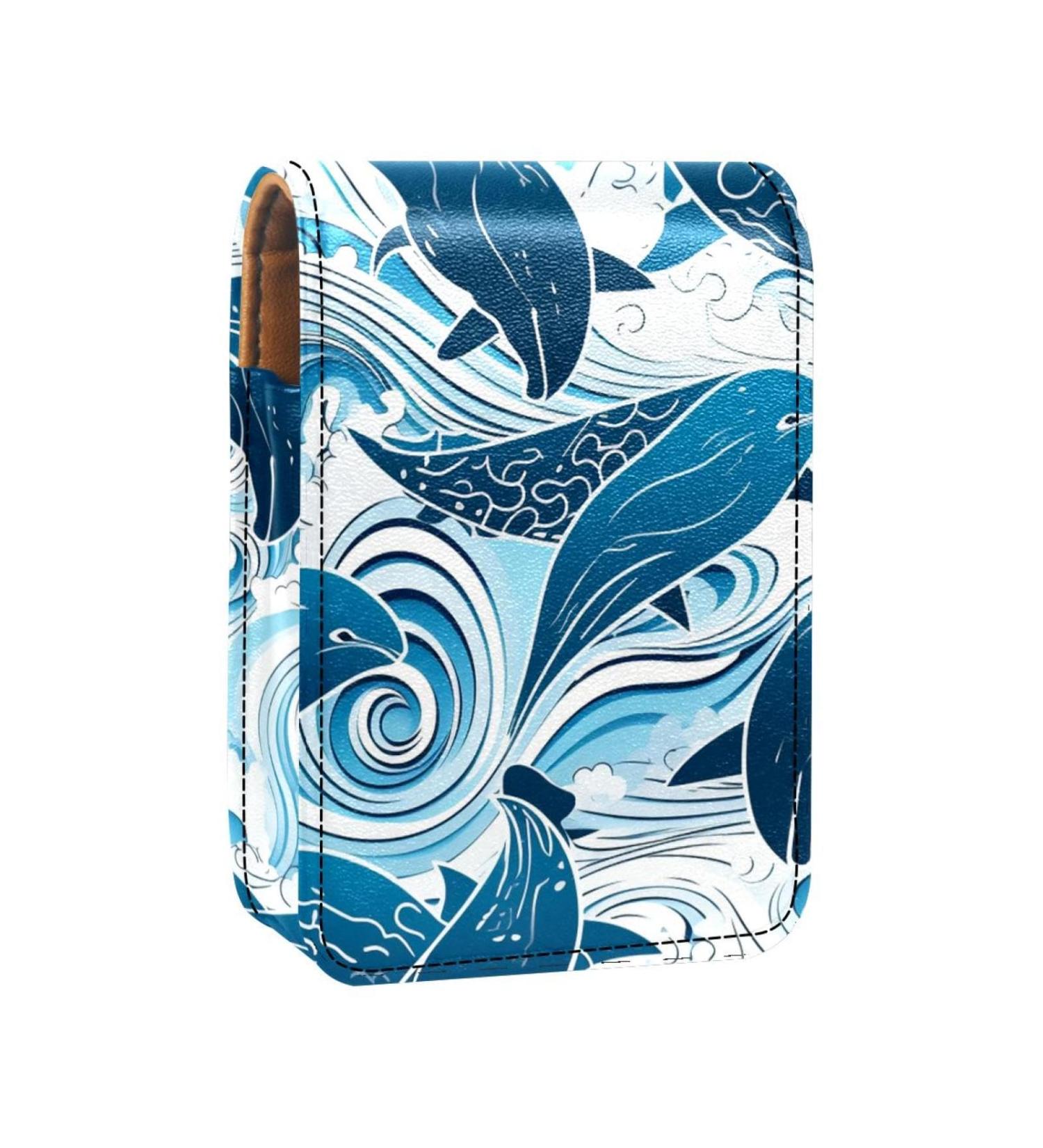 Travel Lipstick Organizer Case | Portable Makeup Bag with Mirror | Floral Whales Sea Waves Design - Buy Online on GoSupps.com