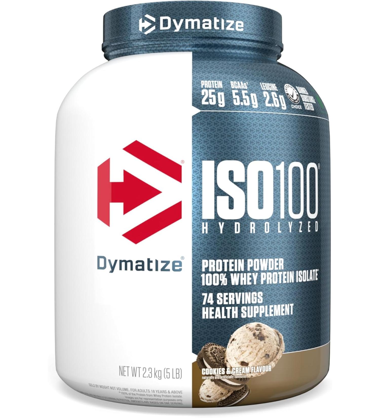 Dymatize ISO 100 Cookies & Cream 2.2kg - Premium Whey Protein Hydrolysate & Isolate Powder | Fast International Shipping - Buy Online on GoSupps.com