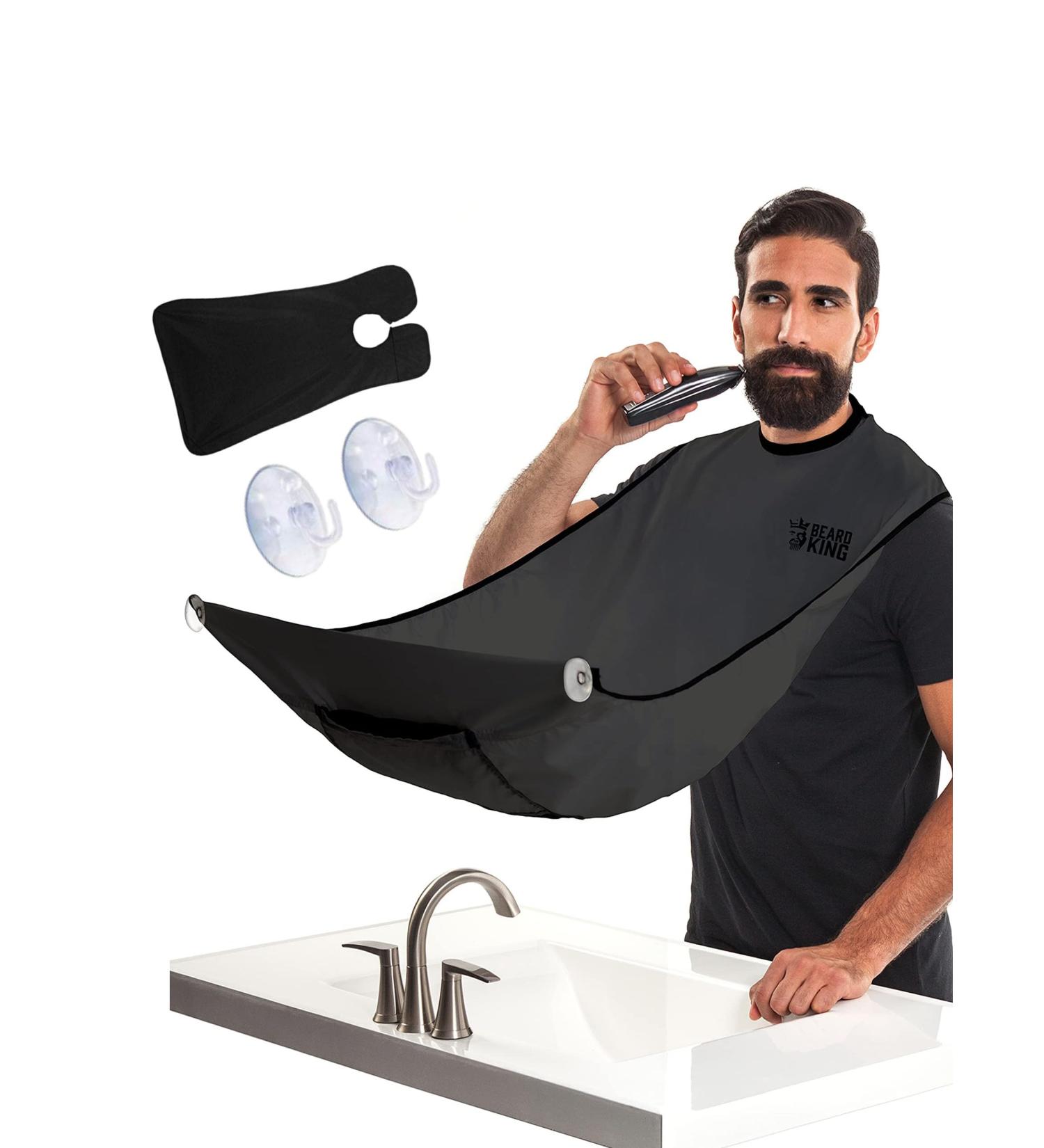 Men's Waterproof Beard Bib - Perfect Father's Day Gift for Shaving & Cutting | Suction Cup Catcher & Non-Adhesive Hair Extension Cloth - Buy Online on GoSupps.com