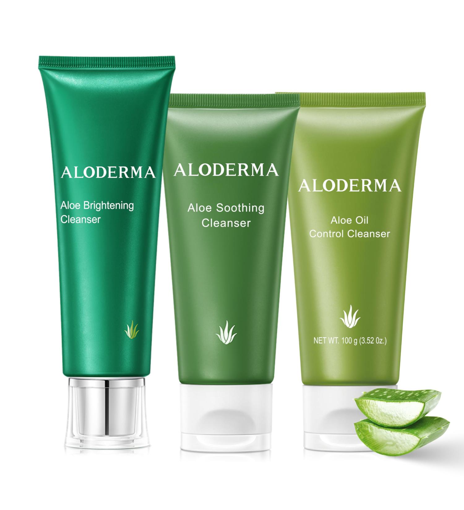 Aloderma Aloe Cleanser Set 3 Pieces - Soothing Brightening Oil Control Cleansers - Face Wash Set - Buy Online on GoSupps.com