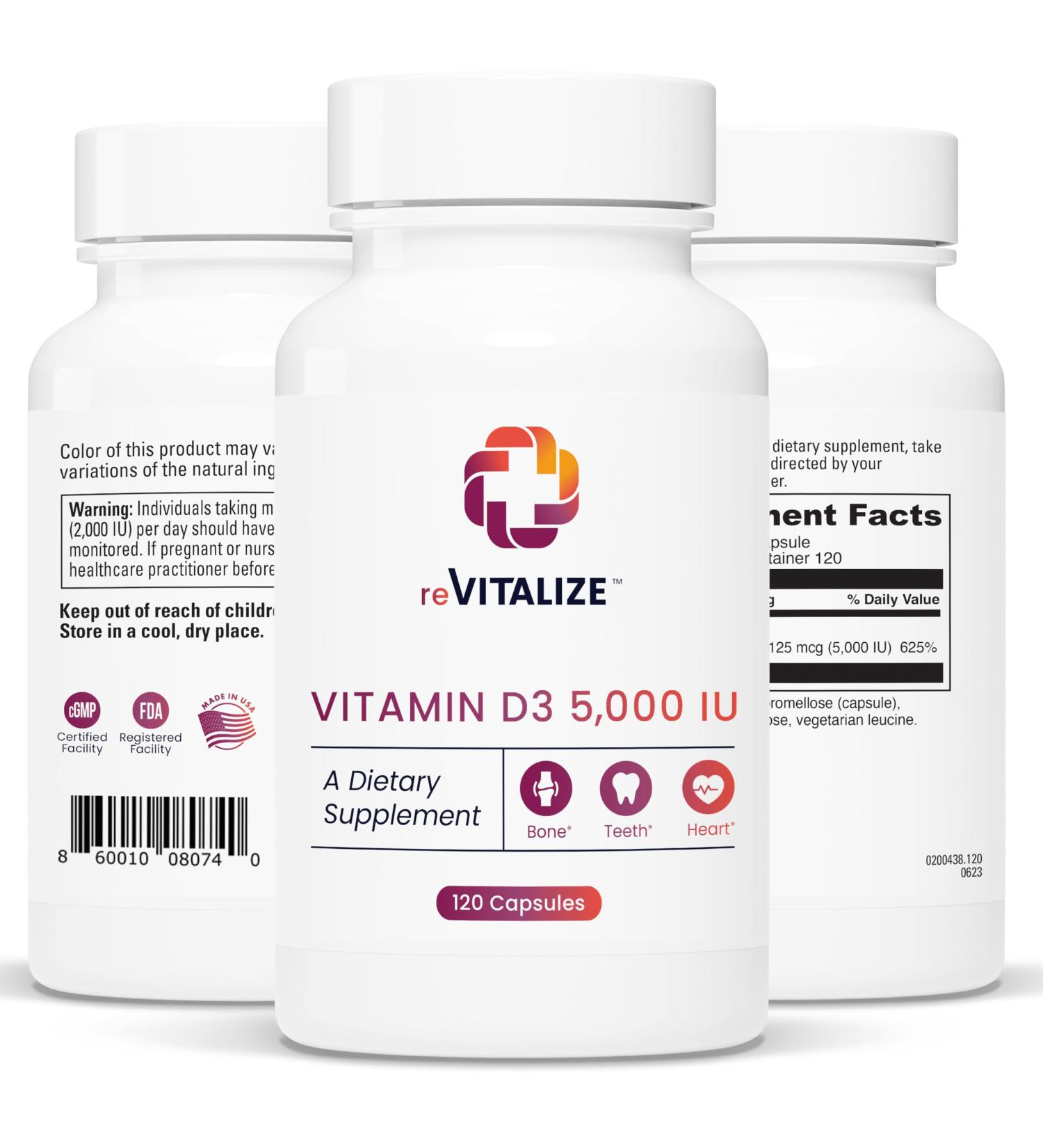 REVITALIZE Vitamin D3 5000 IU Supplement for Immune Support & Bone Health - 120 Capsule Compare & Save Complete. - Buy Online on GoSupps.com