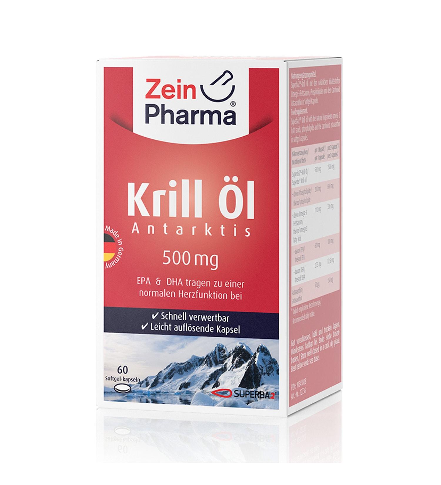 Zein Pharma Krill Oil Capsules 500 mg - 60 Softgels for Omega-3 Support | Premium 1 Pack (42 g) - International Shipping Available - Buy Online on GoSupps.com