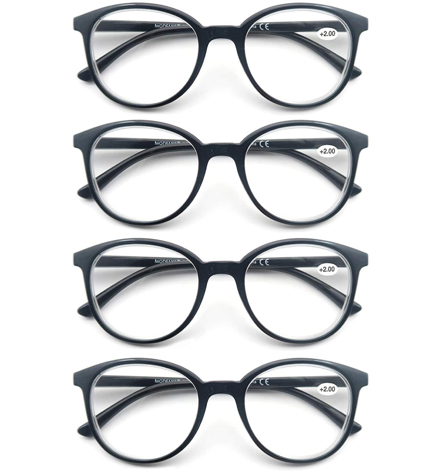 MODFANS Set of 4 Round Reading Glasses for Men & Women - High Quality Comfortable Fashion Glasses +3.00 Strength - Ideal Reading Aid in Black - Buy Online on GoSupps.com